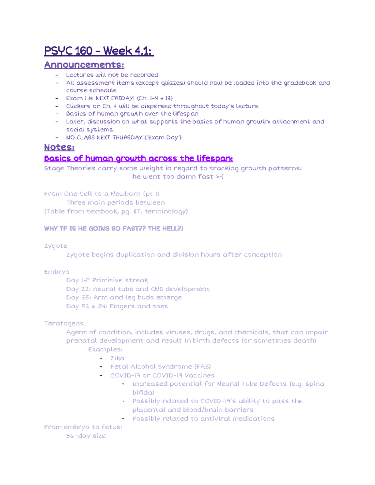 PSYC 160 - Week 4 Notes - PSYC 160 - Week 4. 1 : Announcements ...