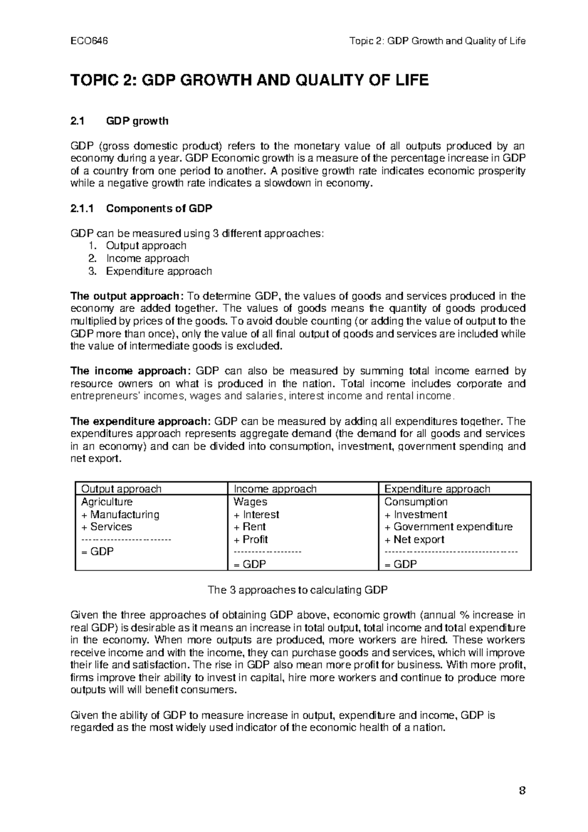 Notes on GDP n QOL - nnmmmmk - TOPIC 2: GDP GROWTH AND QUALITY OF LIFE ...