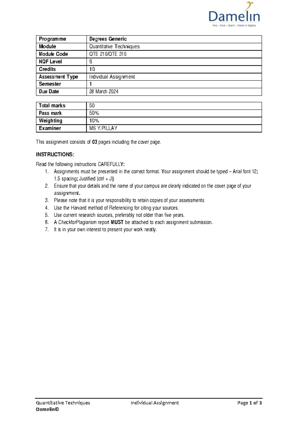 damelin assignment answers