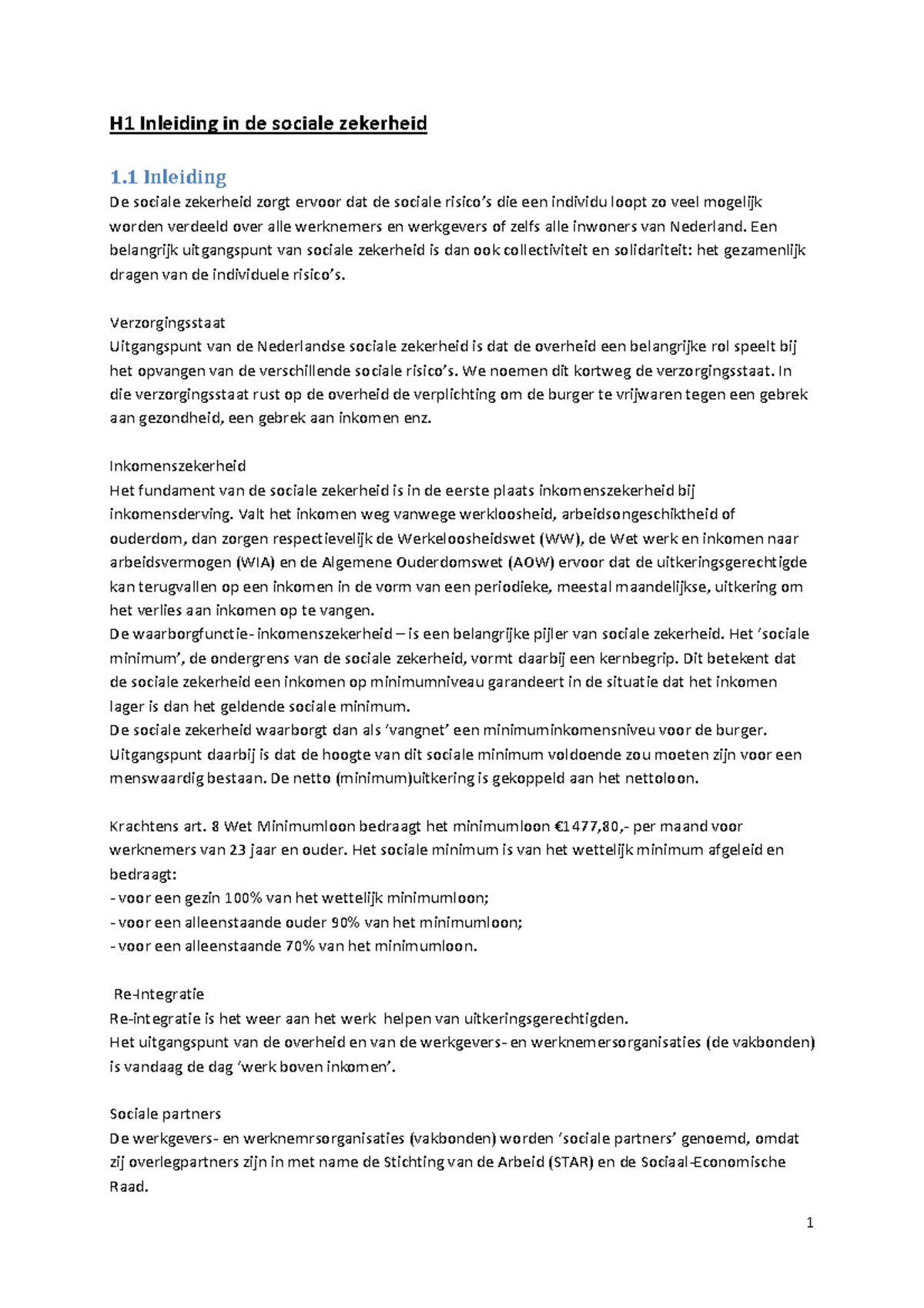 Samenvatting: "Socialezekerheidsrecht Begrepen" Hoofdstuk 1 Tot En Met ...