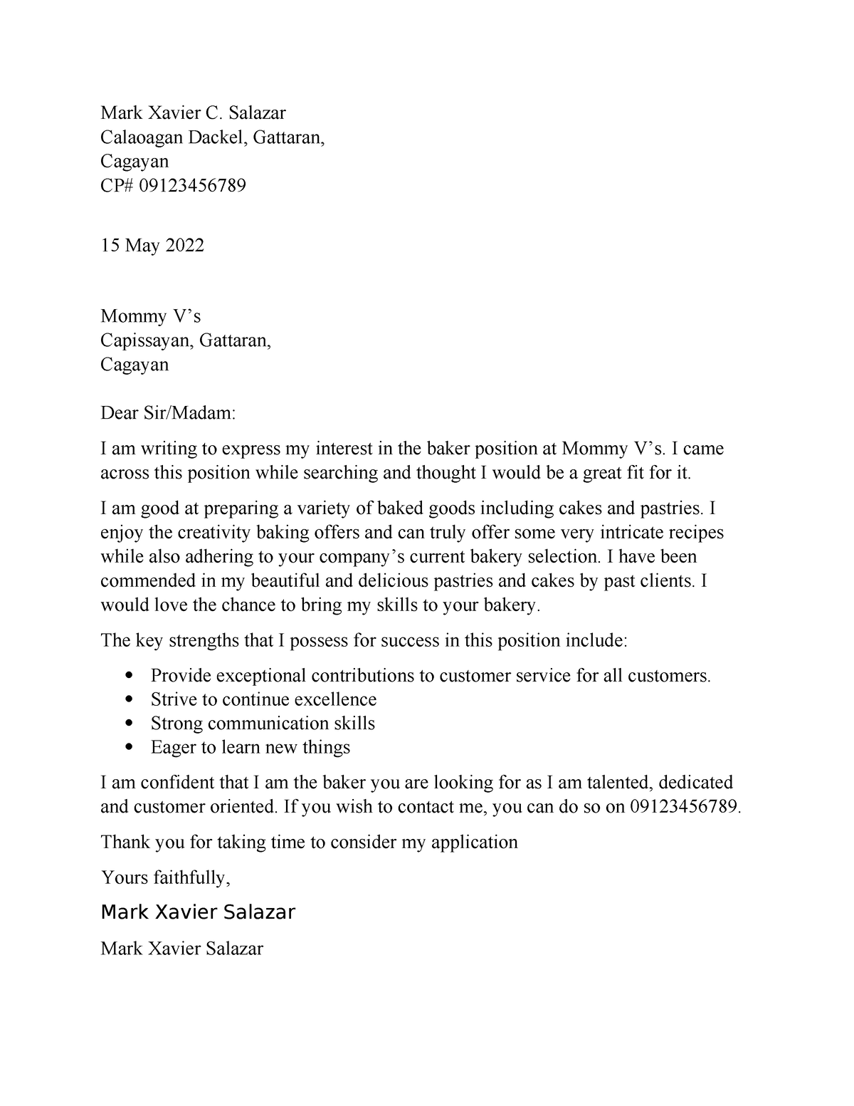 Application letter and CV - Mark Xavier C. Salazar Calaoagan Dackel ...