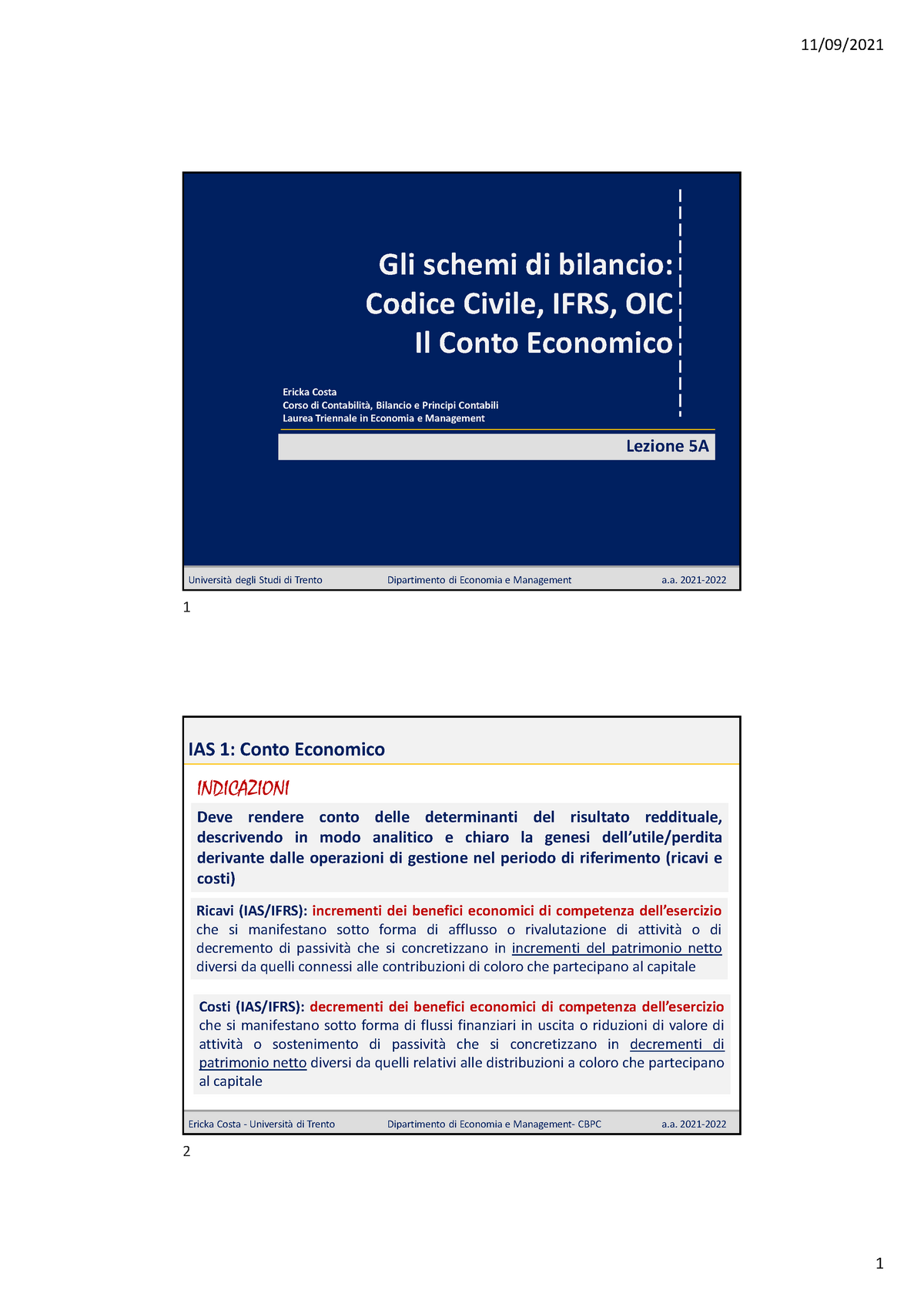 L5A Schemi Di Bilancio Il Conto Economico - Gli Schemi Di Bilancio ...