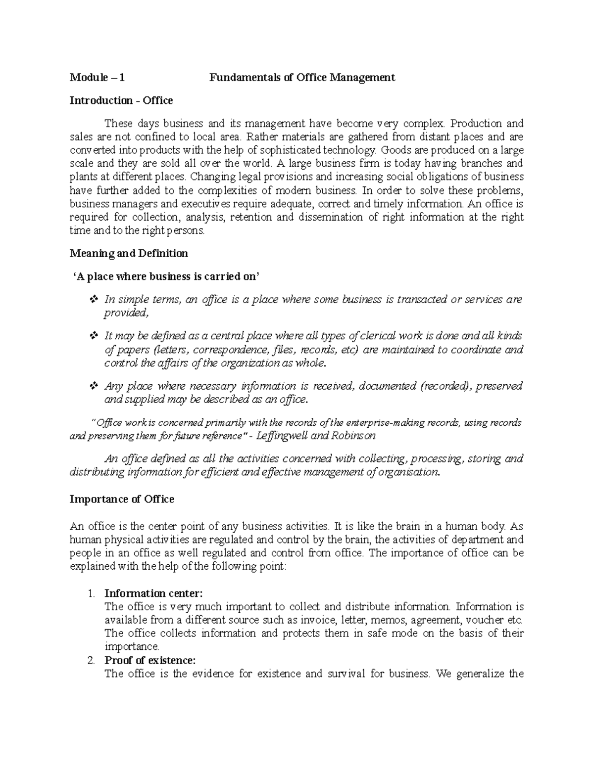 Office Organisation - For Assignment - Module – 1 Fundamentals of ...