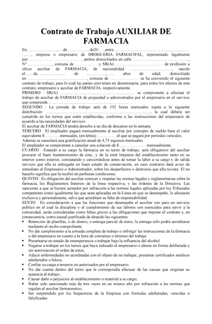 Contrato Auxiliar DE Farmacia - Contrato de Trabajo AUXILIAR DE FARMACIA -  Studocu