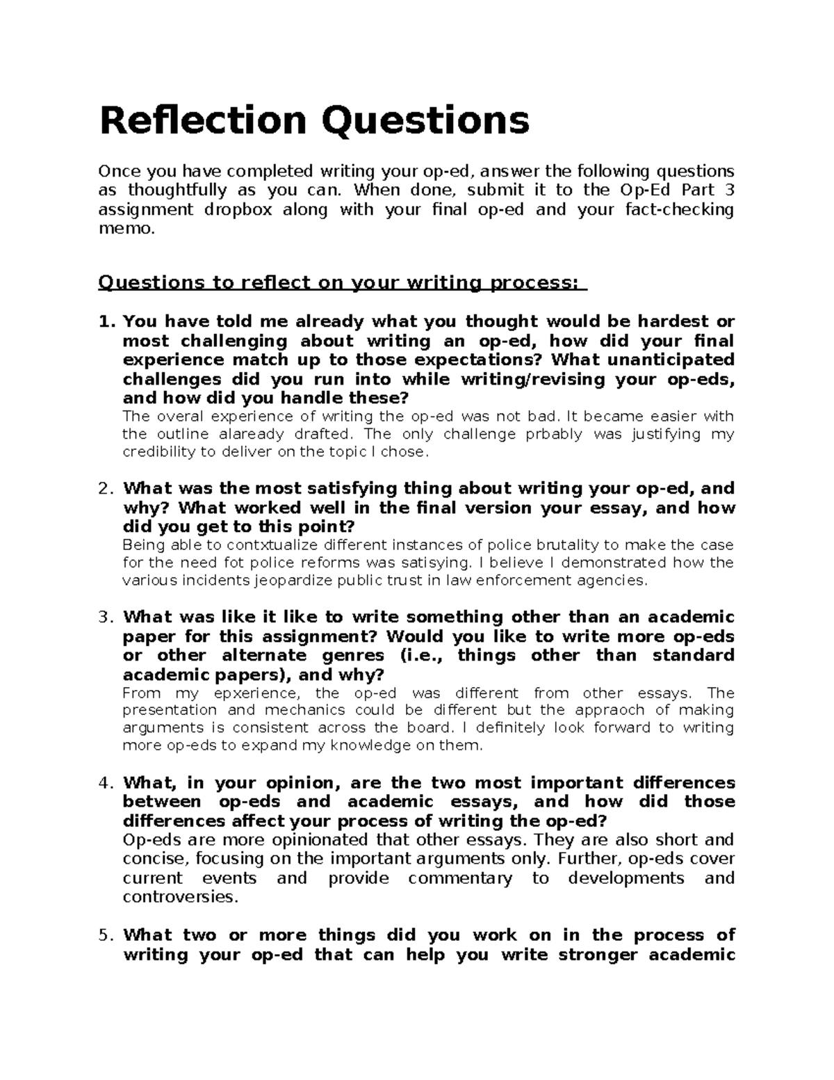 Reflection Questions - Helpful - Reflection Questions Once you have ...
