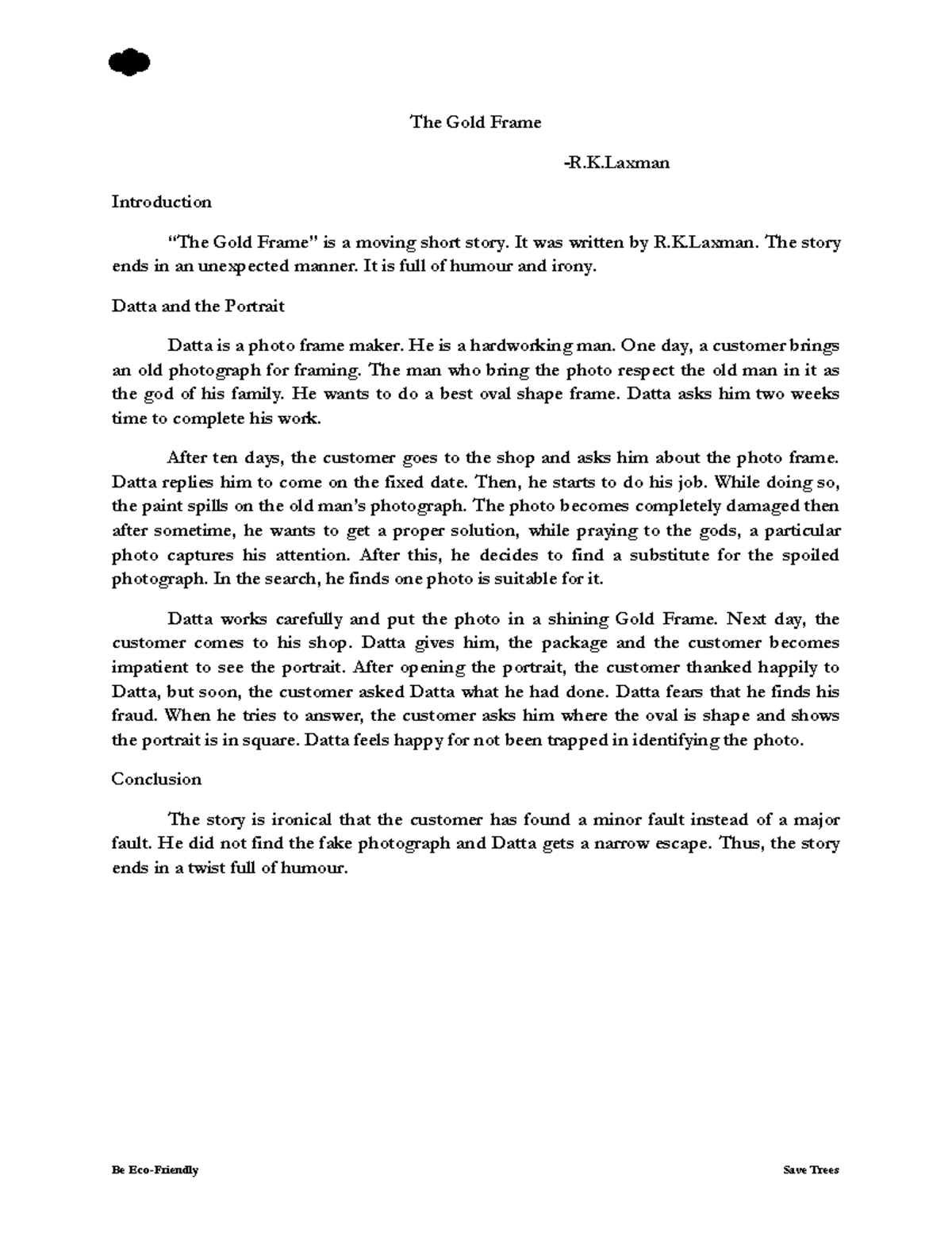 Thegoldframe summary Druid Be EcoFriendly Save Trees The Gold