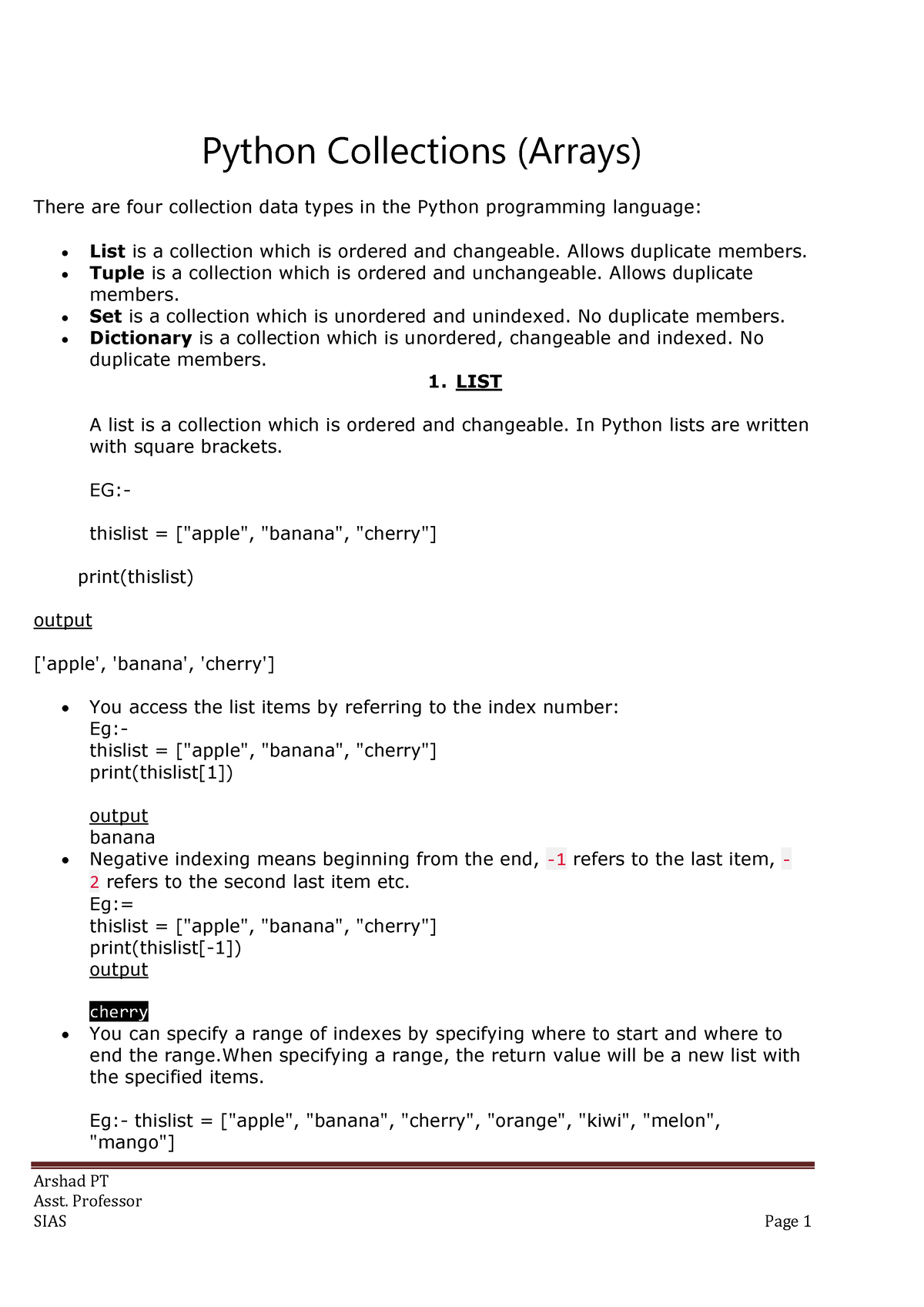 Programming In Python Notes Bca Mod 4 - Arshad PT Asst. Professor ...