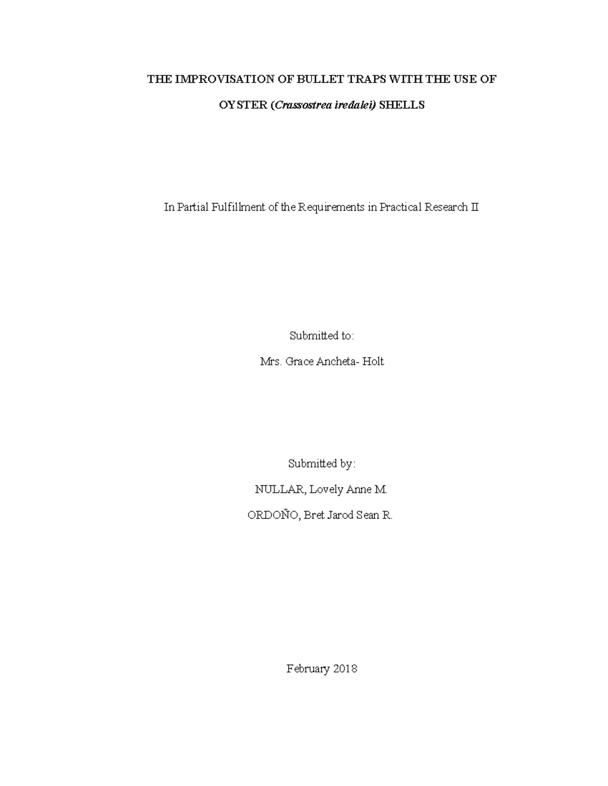 Bullet Trap - Investigatory Research paper for STEM students - THE ...