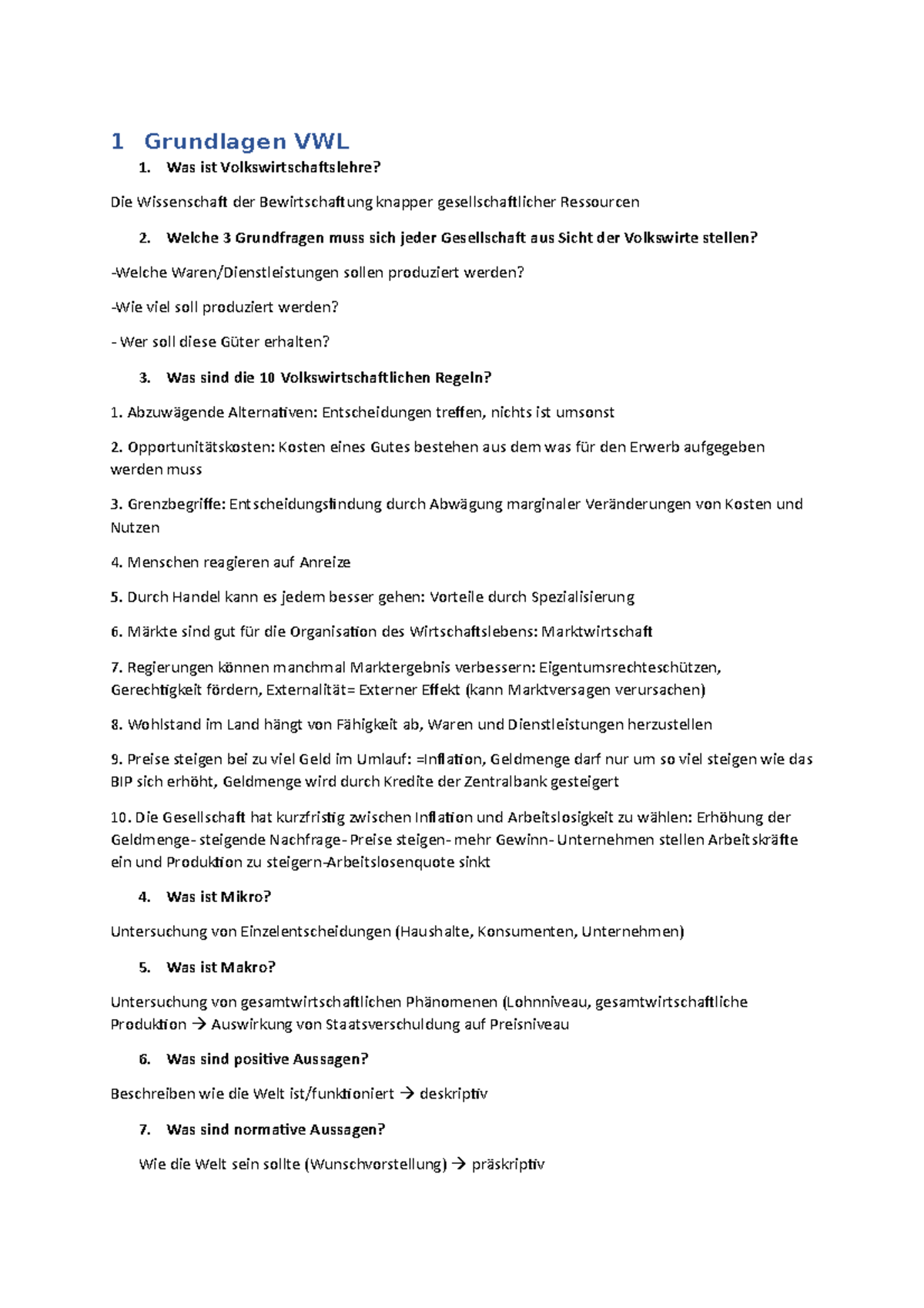 VWL Lernzettel 1 Grundlagen VWL Was ist Volkswirtschaftslehre? Die Wissenschaft der Studocu
