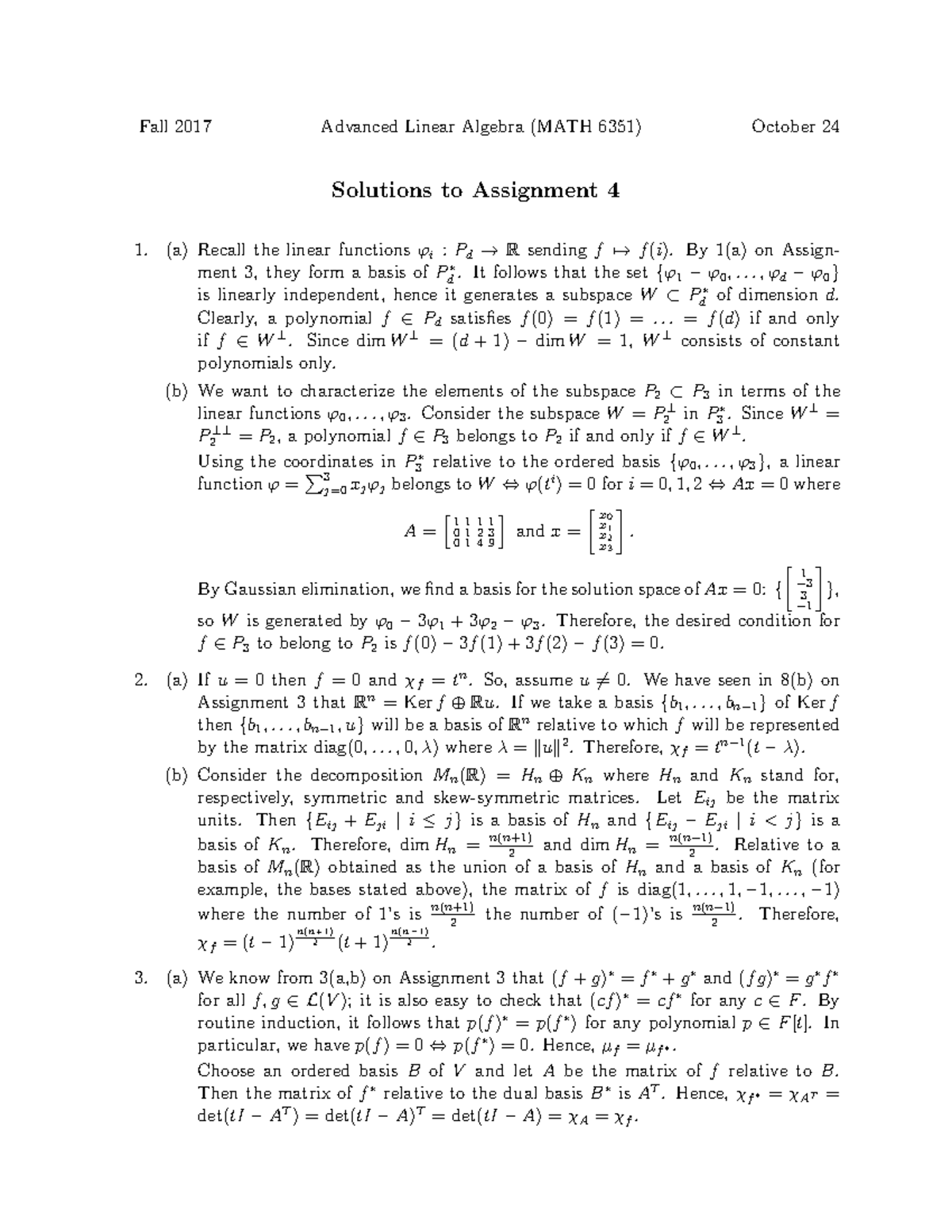 linear algebra assignment solutions