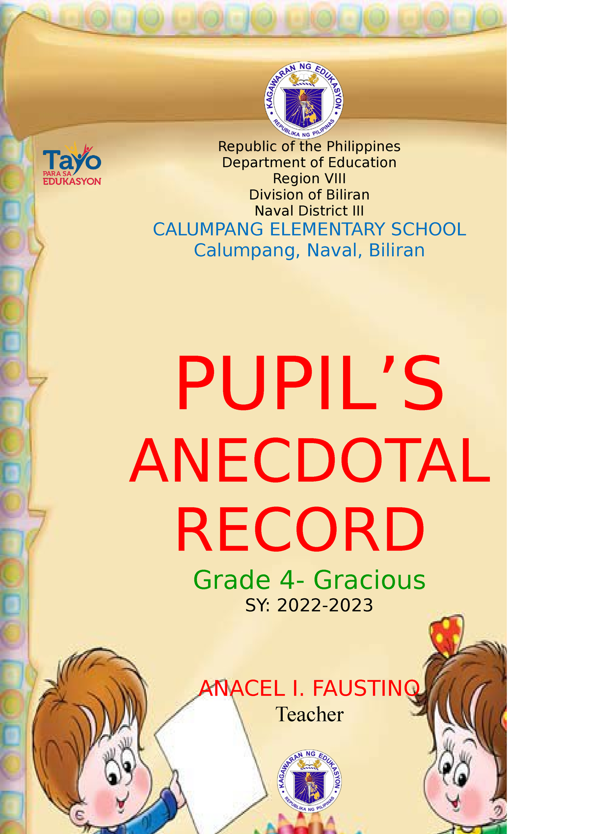 Anecdotal Record Republic Of The Philippines Department Of Education 