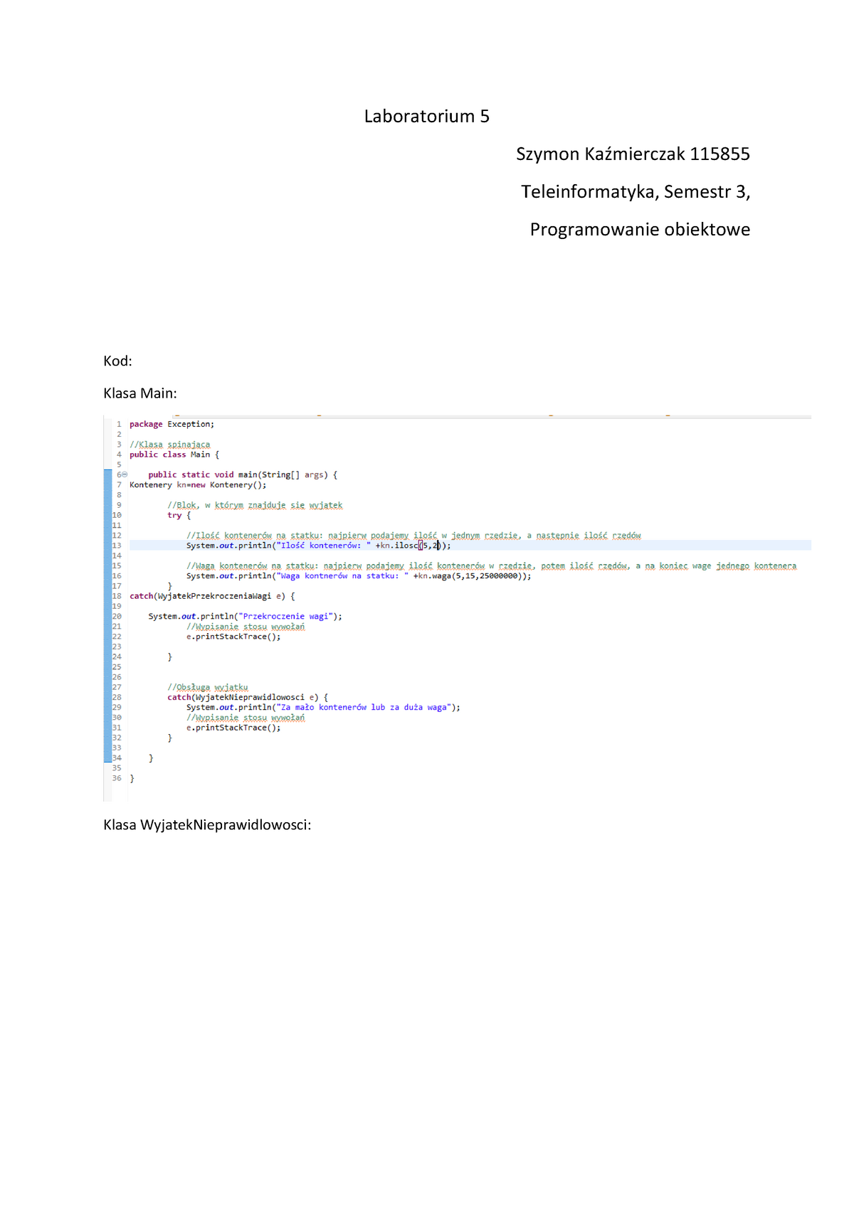 Programowanie Obiektowe Sprawozdanie Laboratorium 5 - Laboratorium 5 ...