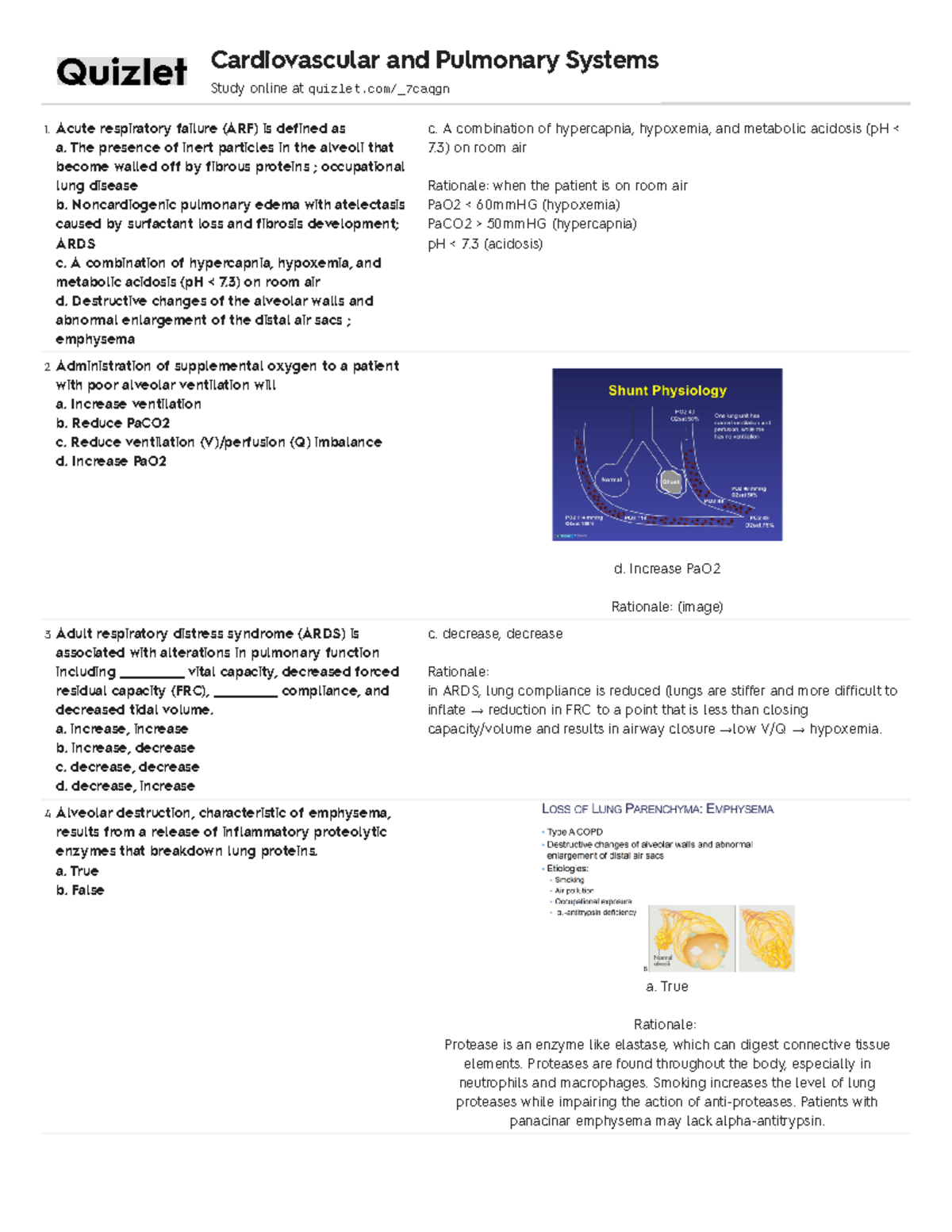 Study Guide - 1 respiratory failure (ARF) is defined as a. The presence ...