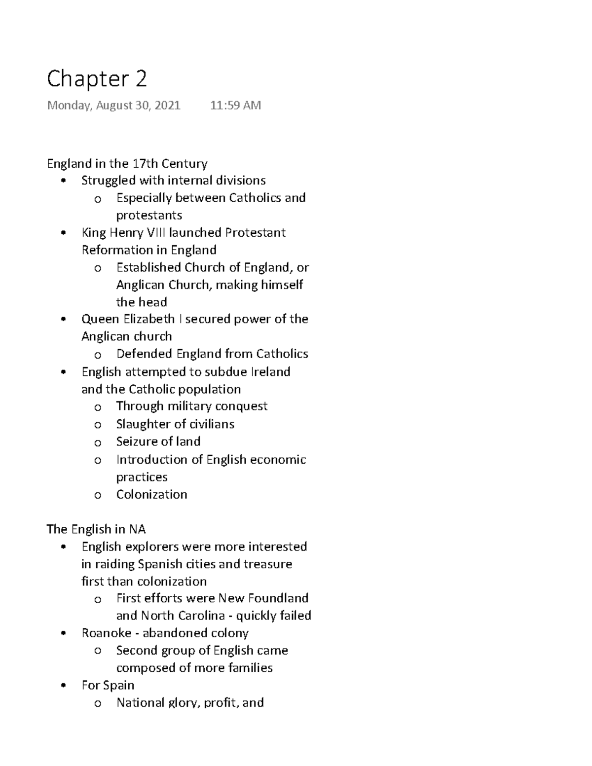 Chapter 2 - Lecture notes Ch 2 Pt 2 - England in the 17th Century ...