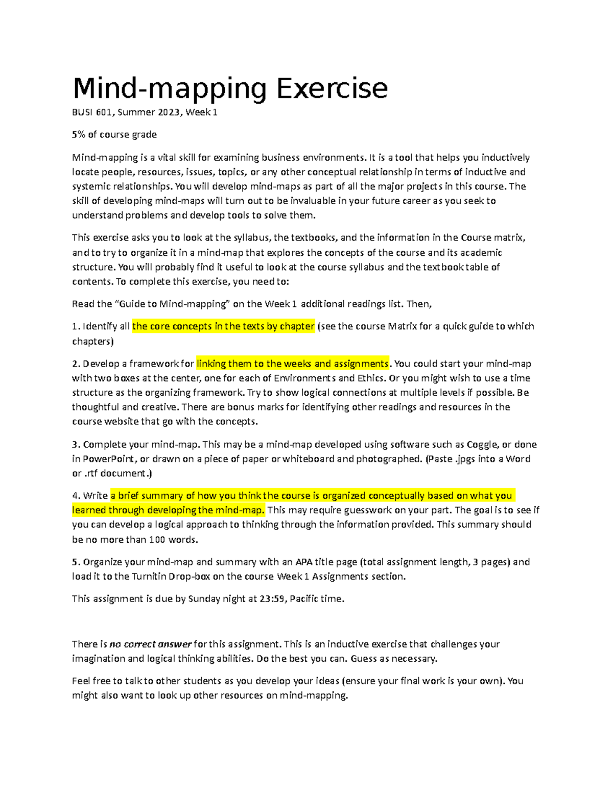 Mind-mapping Exercise - BUSI 601 - UCW - Studocu