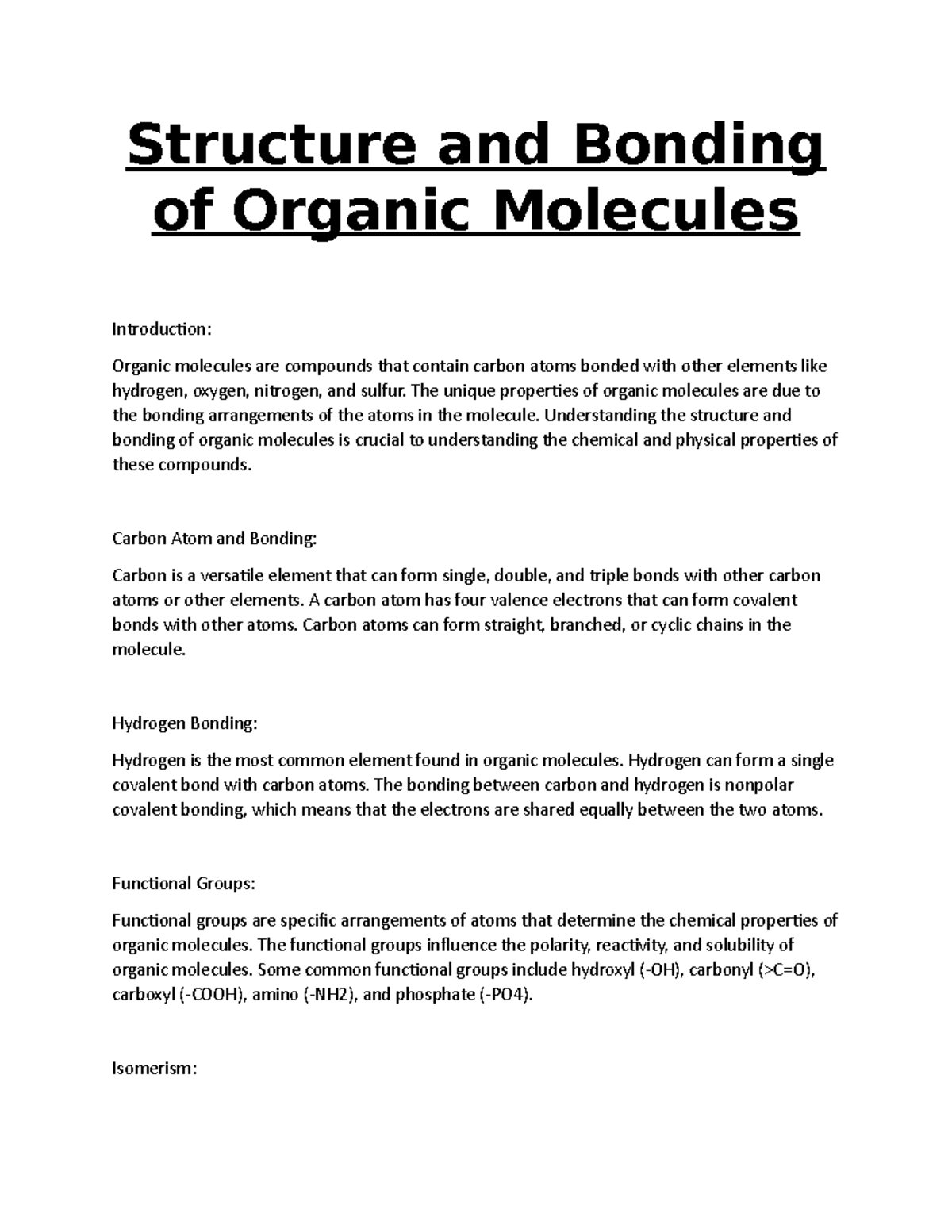 Structure and Bonding of Organic Molecules - Structure and Bonding of ...