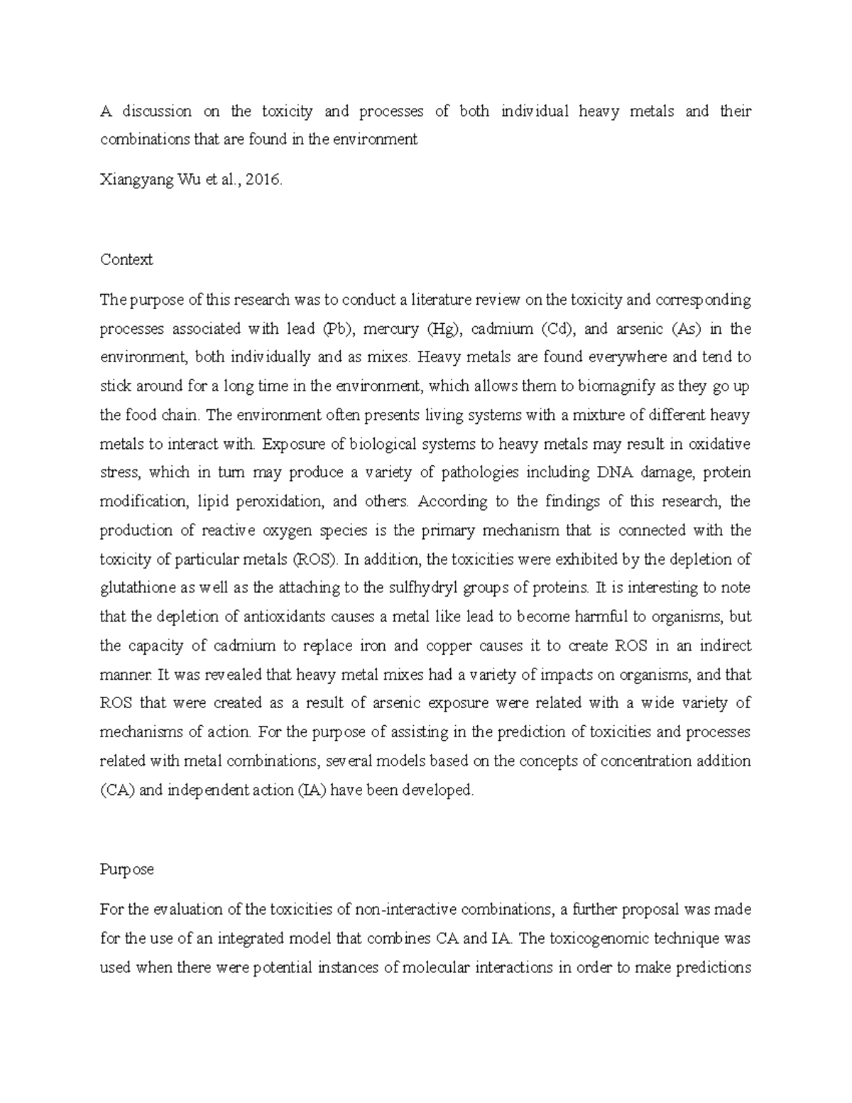Summary 1 - example of summarizing. - A discussion on the toxicity and ...