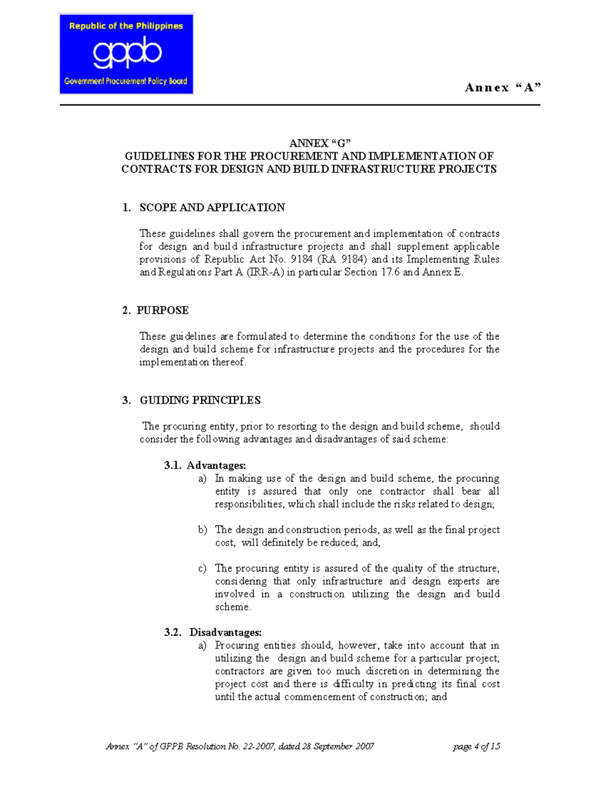 Design and Build Scheme RA9184 - ANNEX “G” GUIDELINES FOR THE ...