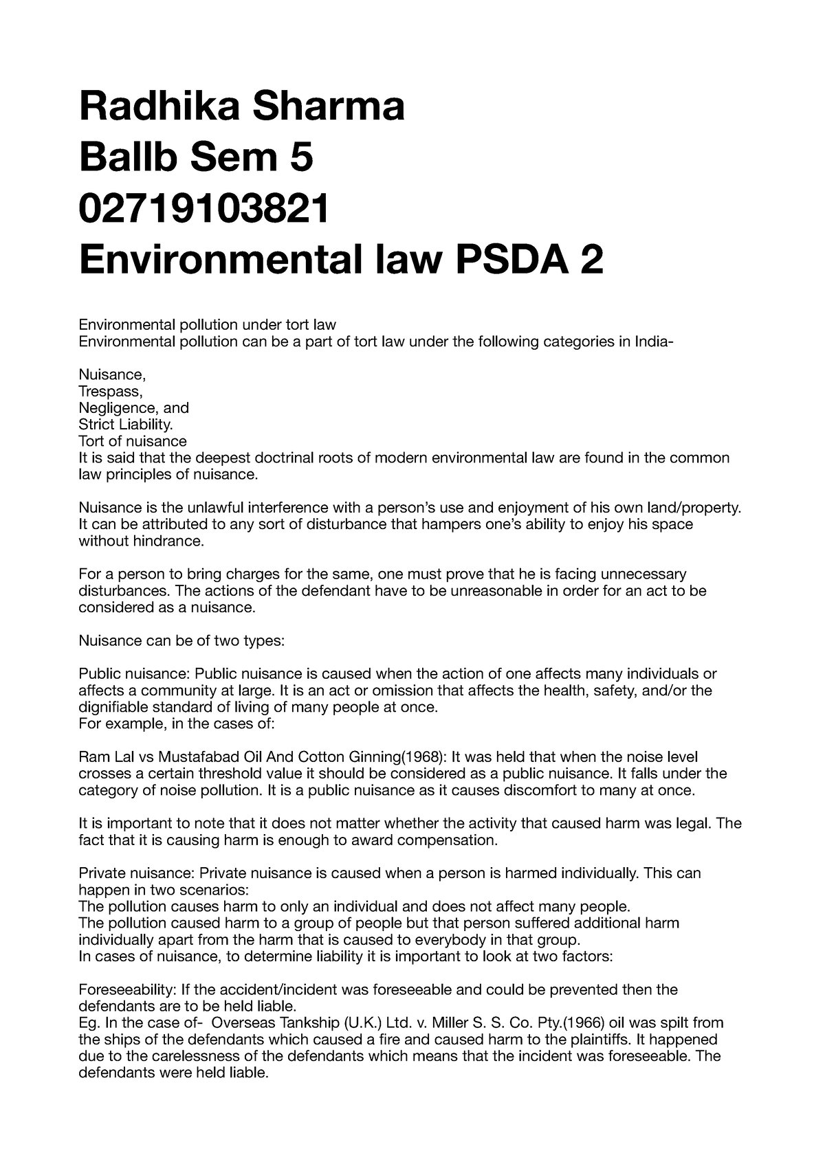 Environmental Law PSDA 2 - Radhika Sharma Ballb Sem 5 02719103821 ...