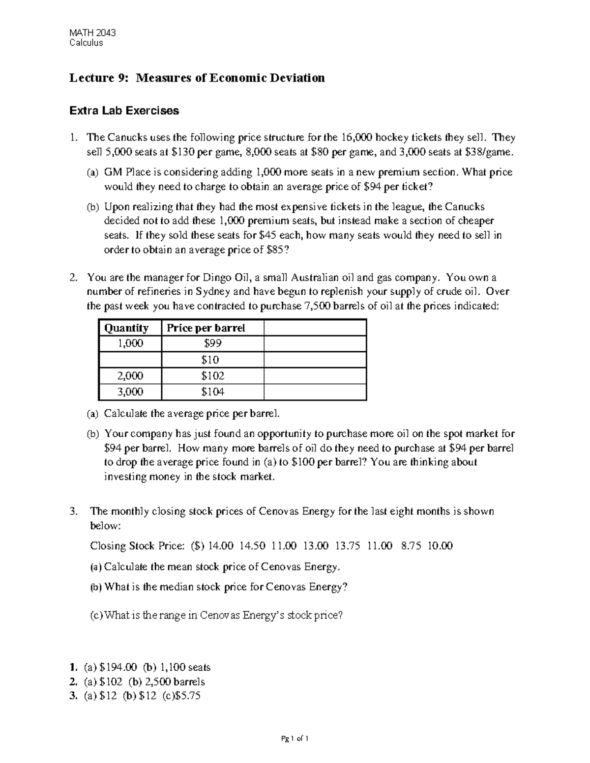 Lecture 9-2043 - MATH 2043 - BCIT - Studocu