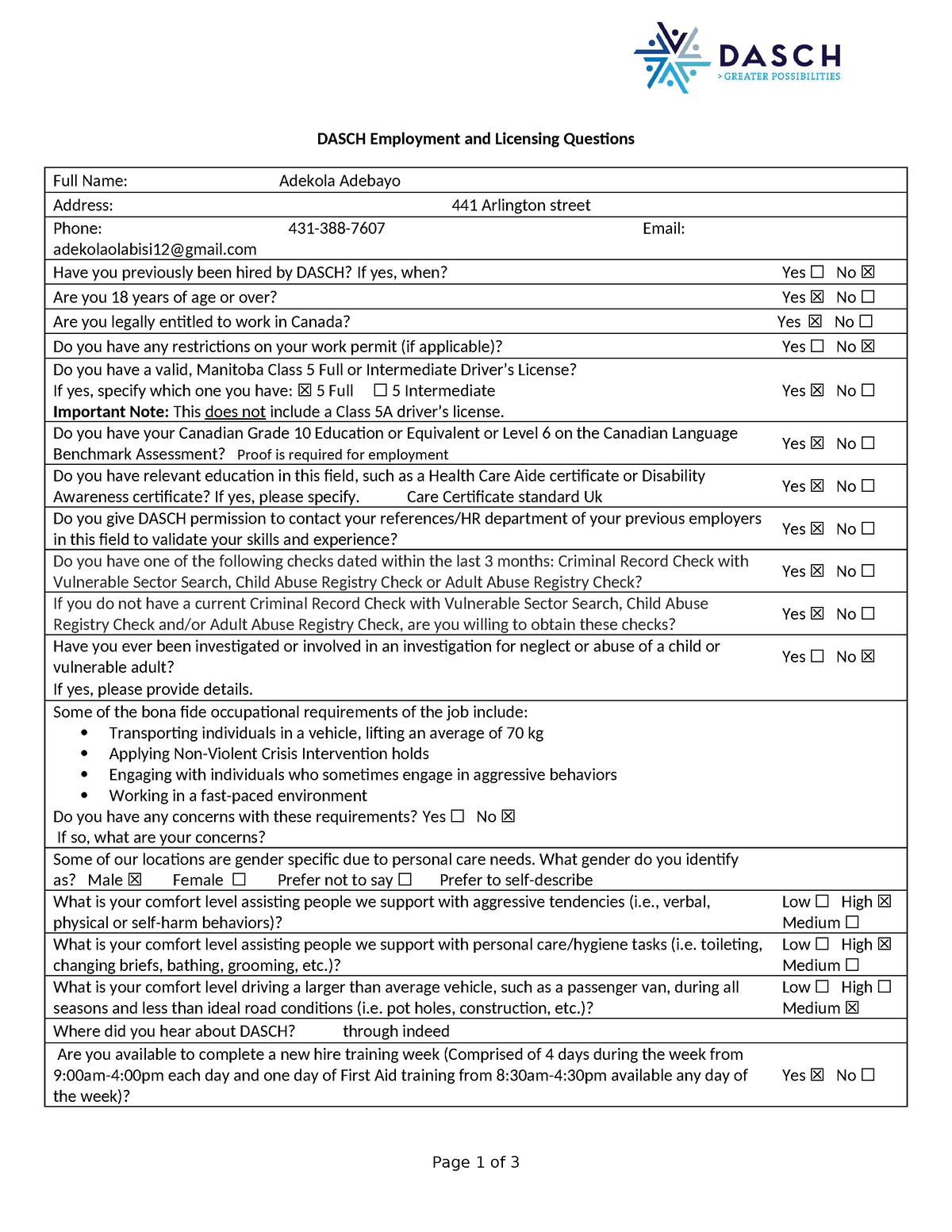 Form 1 - Licensing Questionnaire - DASCH Employment and Licensing ...