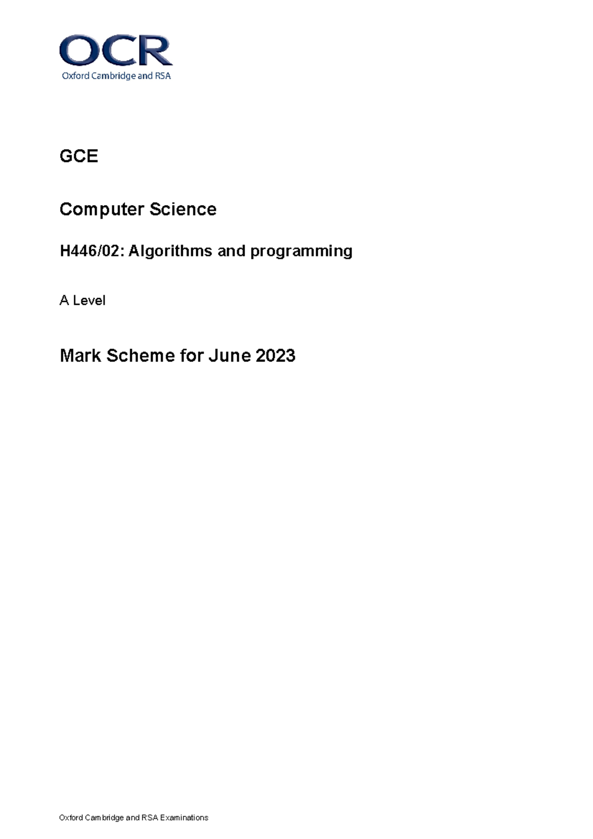 Mark Scheme H446-02 Algorithms and Programming June 2023 - Oxford ...