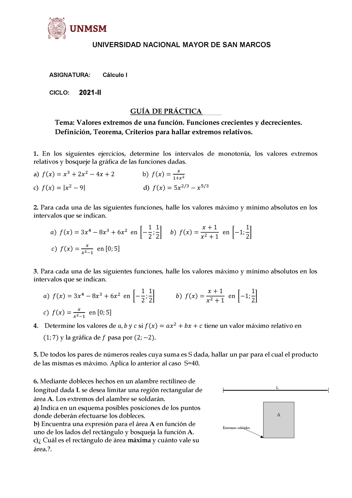 Guía de Práctica N Guia de ejercicios no resueltos para practicar calculo i UNIVERSIDAD