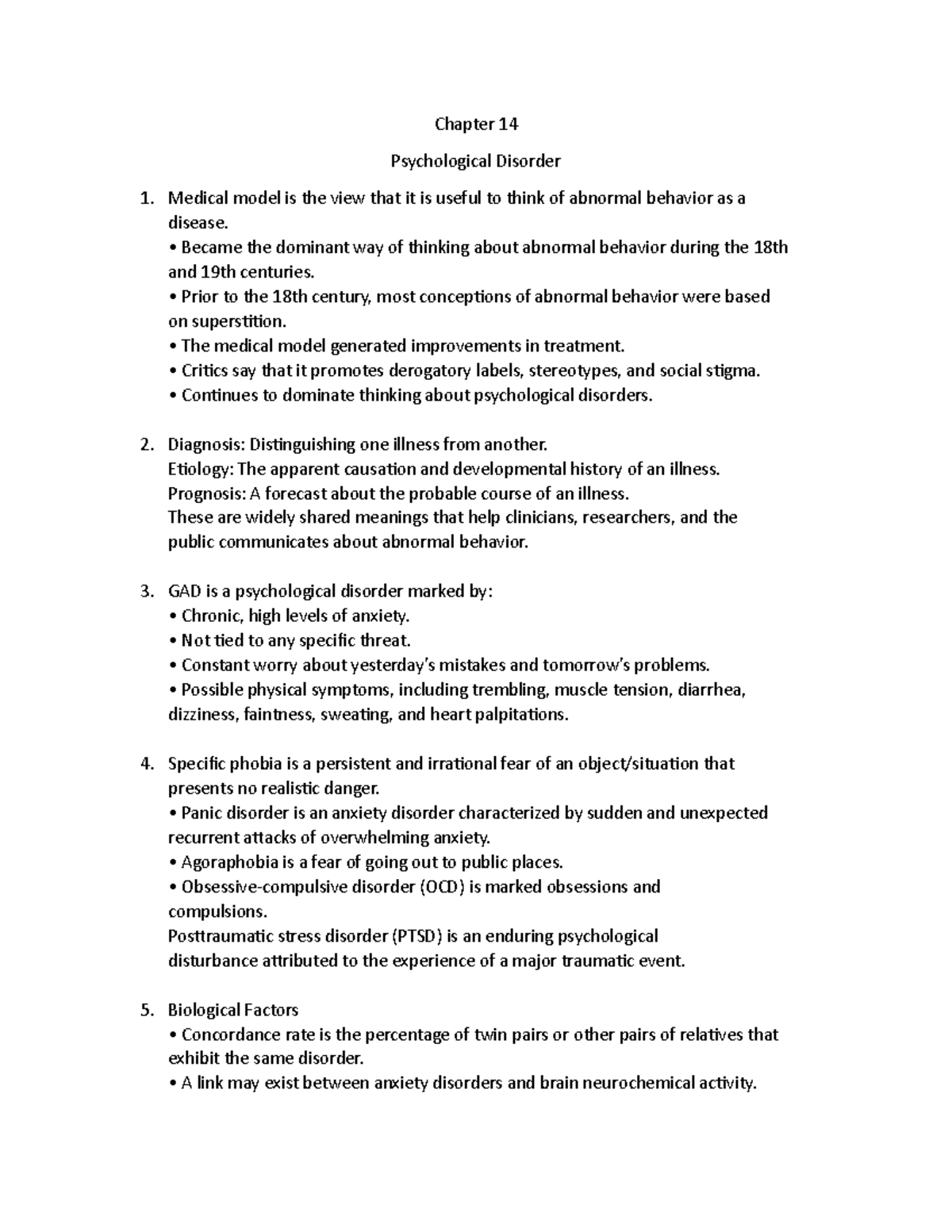 Chapter 14 Psychological Disorder - Chapter 14 Psychological Disorder ...