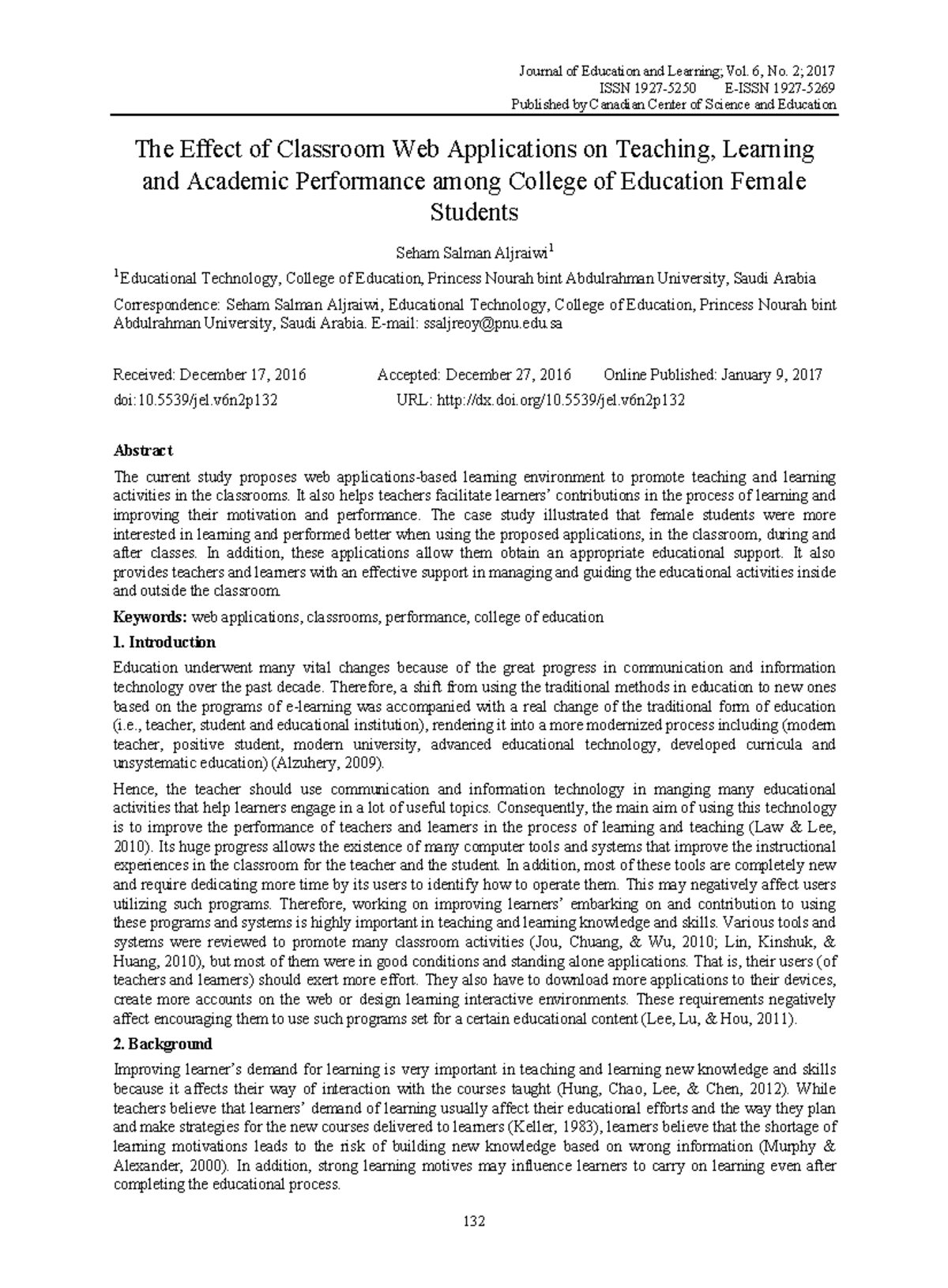 EJ1127074 - Journal of Education and Learning; Vol. 6, No. 2; 2017 ISSN ...