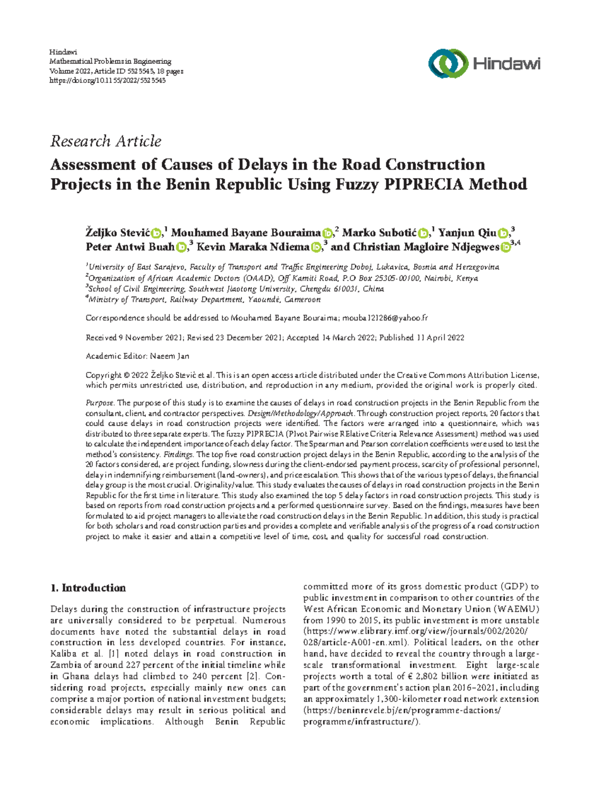 Assessment of Causes of Delays in the Road Construction - Research ...