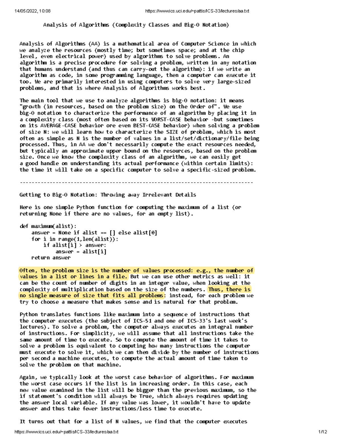 Aa - Notes for analysis of algorithm - Analysis of Algorithms ...