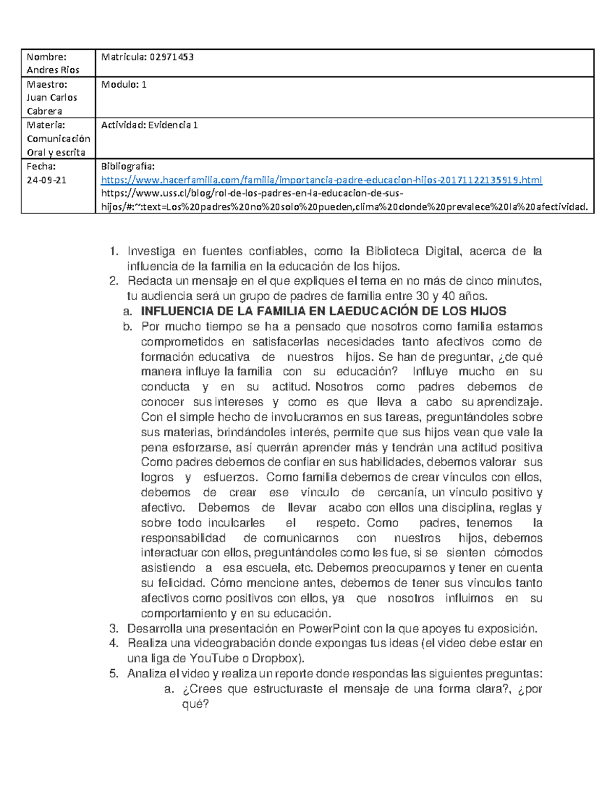 Evidencia 1 Comunicacion oral - comunicacion oral y escrita ...