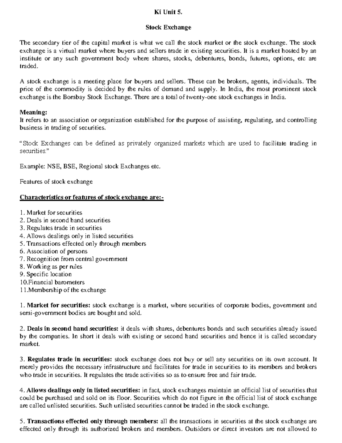 Unit 5 Stock Exchange - ....... - Ki Unit 5. Stock Exchange The ...