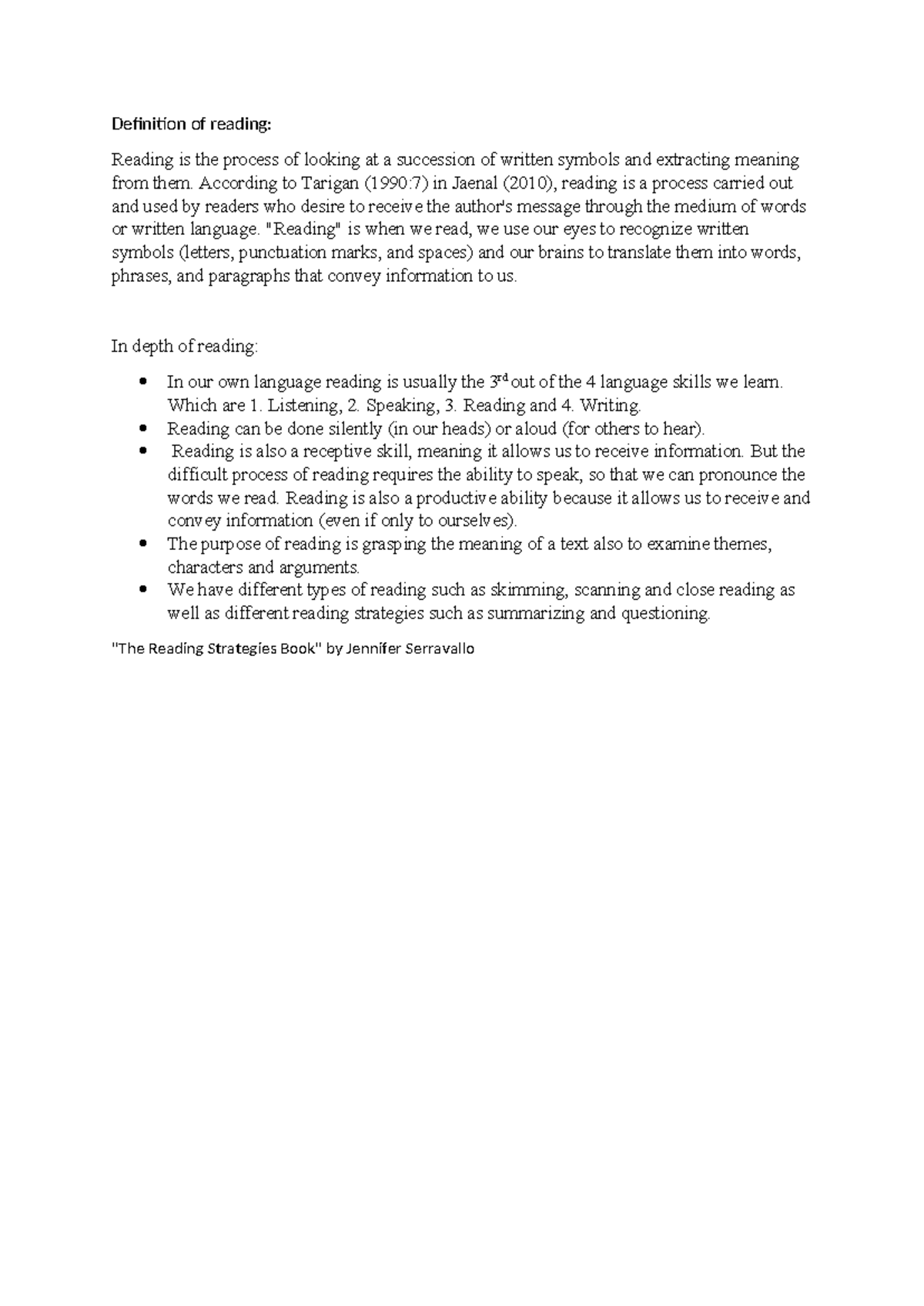 Definition of reading - Exam and classroom preps - Definition of ...