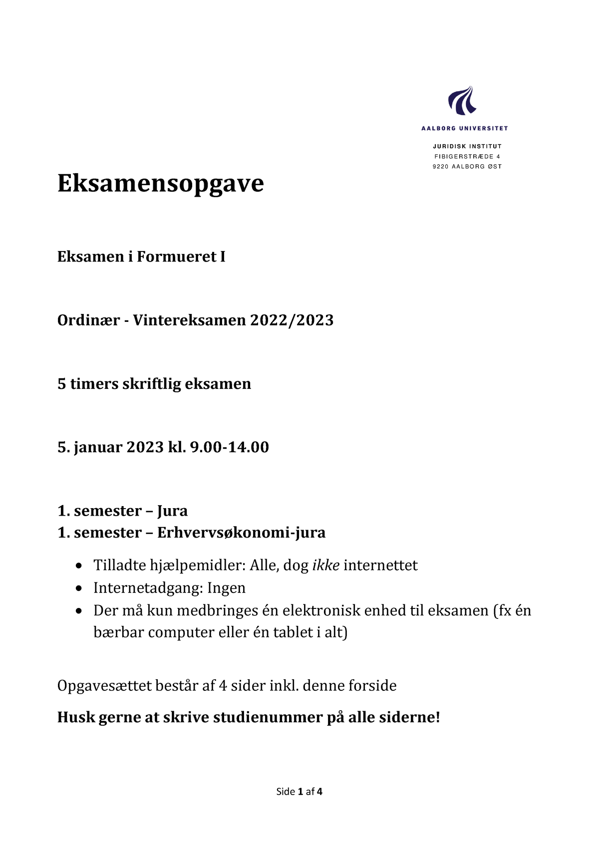 Formueret I - Eksamensopgave - Vinteren 2022-2023 - Ordinær ...