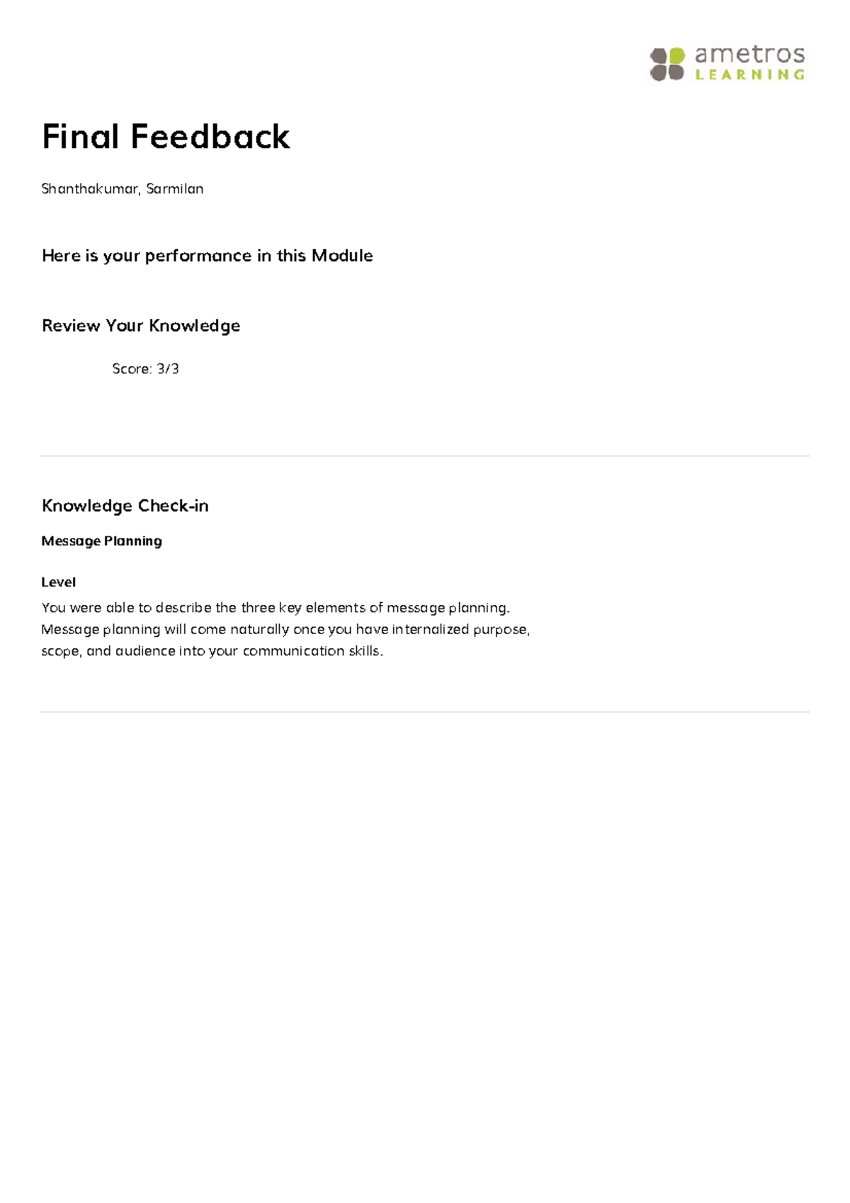 Ametros-report-2 - hiya - Score: 3/ Review Your Knowledge Level You ...