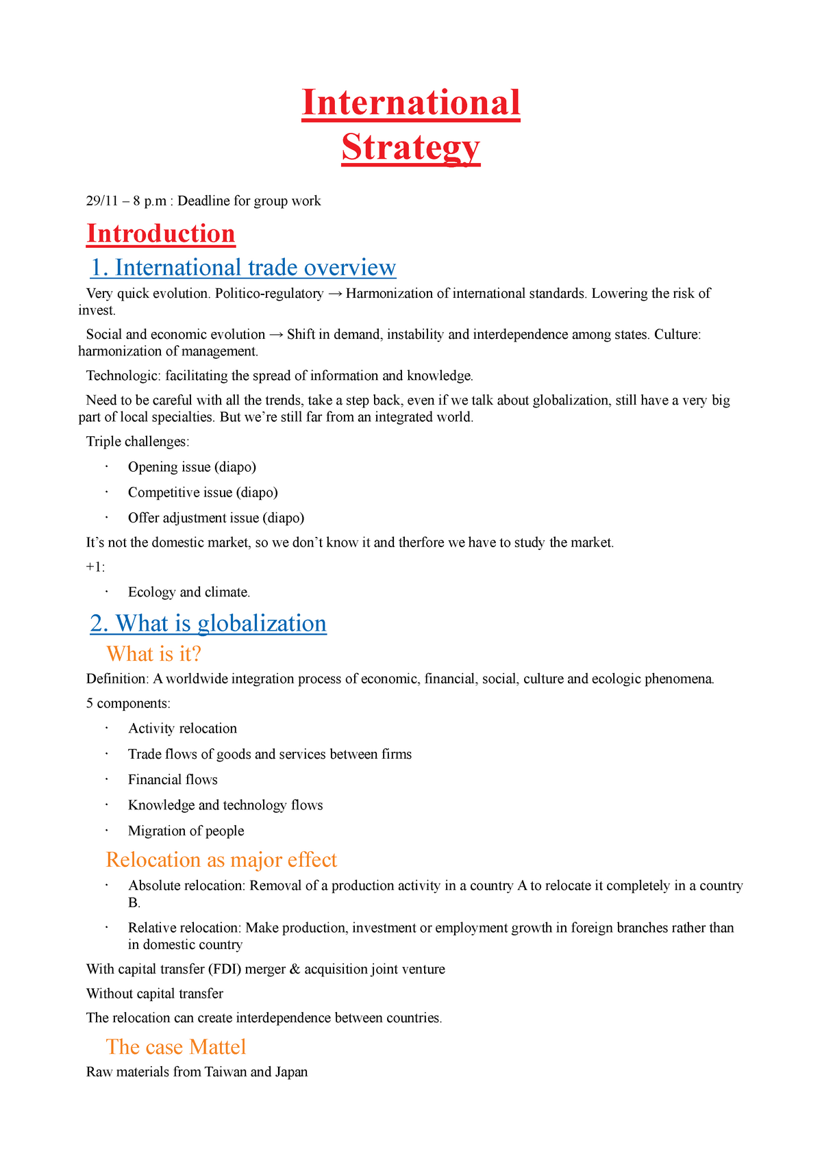 International Strategy International Strategy 29 11 8 P M Deadline For Group Work Introduction Studocu