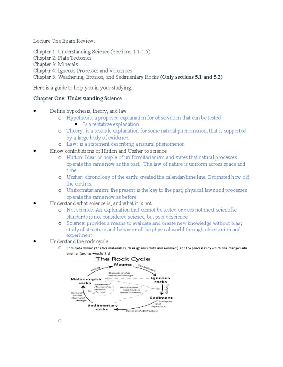 Exam 1 Guide - Material Review - Lecture One Exam Review: Chapter 1 ...