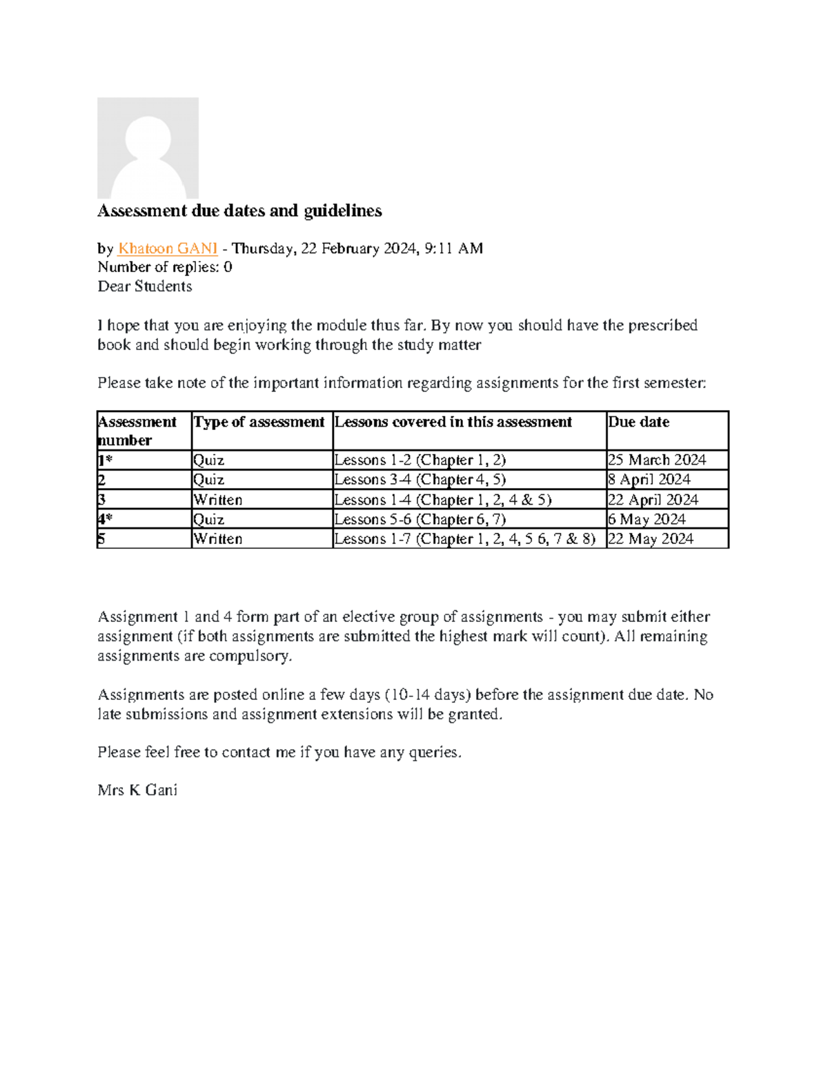 Assessment due dates and guidelines - By now you should have the ...