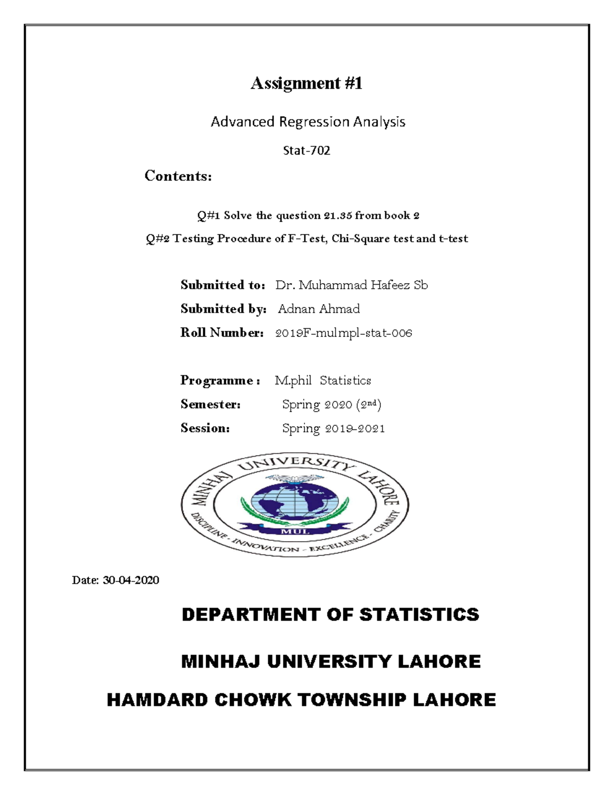 Assignment 1 - Manual Solution Of Question - Warning: TT: Undefined ...