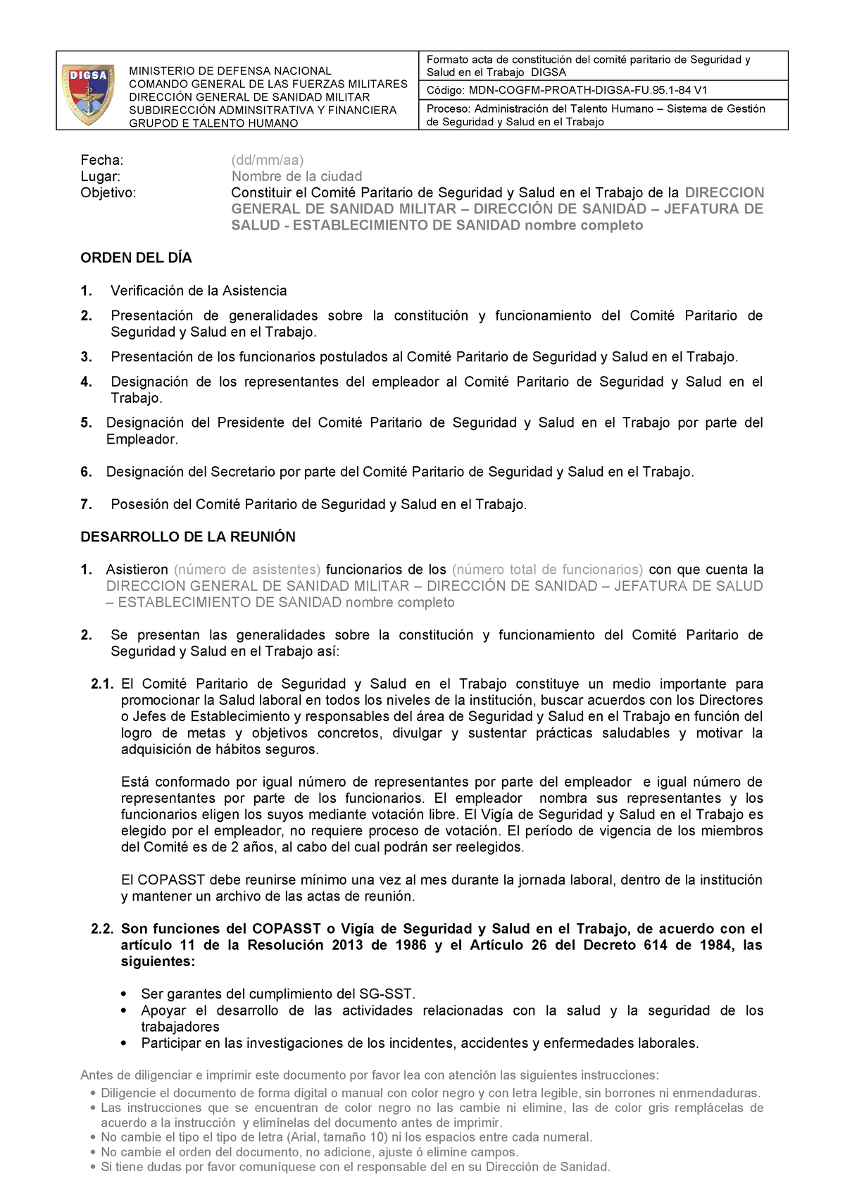 Formato Acta De Constitucion Del Comite Paritario De Seguridad Y Salud ...