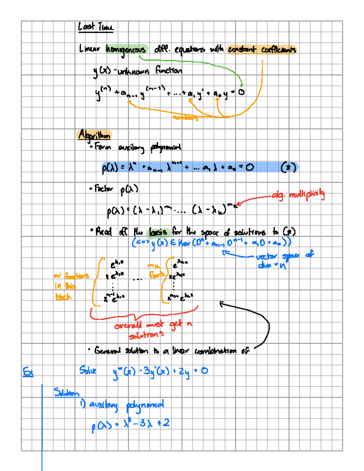 Homo- and Inhomo-geneous diff. eq’s - LastTime Lineau homogeneous diff ...
