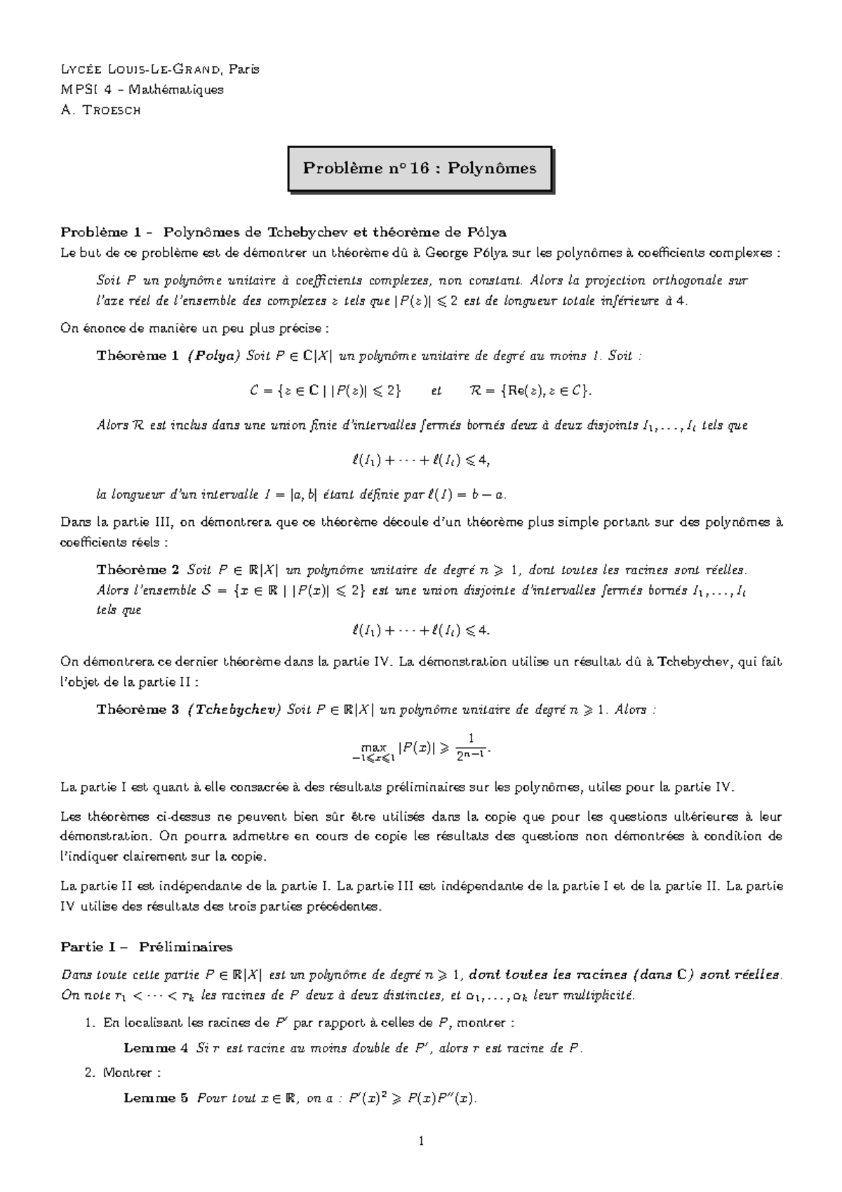 Sujet 16 - devoir maths - Lycée Louis-Le-Grand, Paris MPSI 4 ...