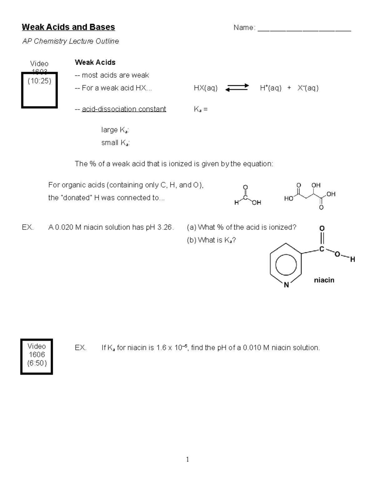 16 Wk A B Stunotes - Lecture Notes 3 - Weak Acids And Bases Name