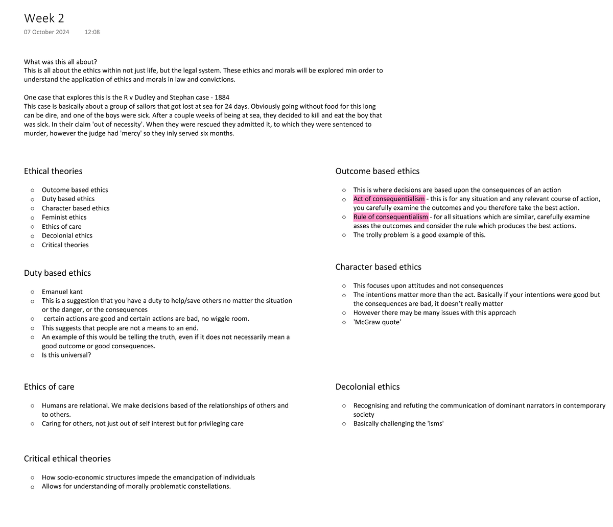 Week 2 - Ethical theories - What was this all about? This is all about ...