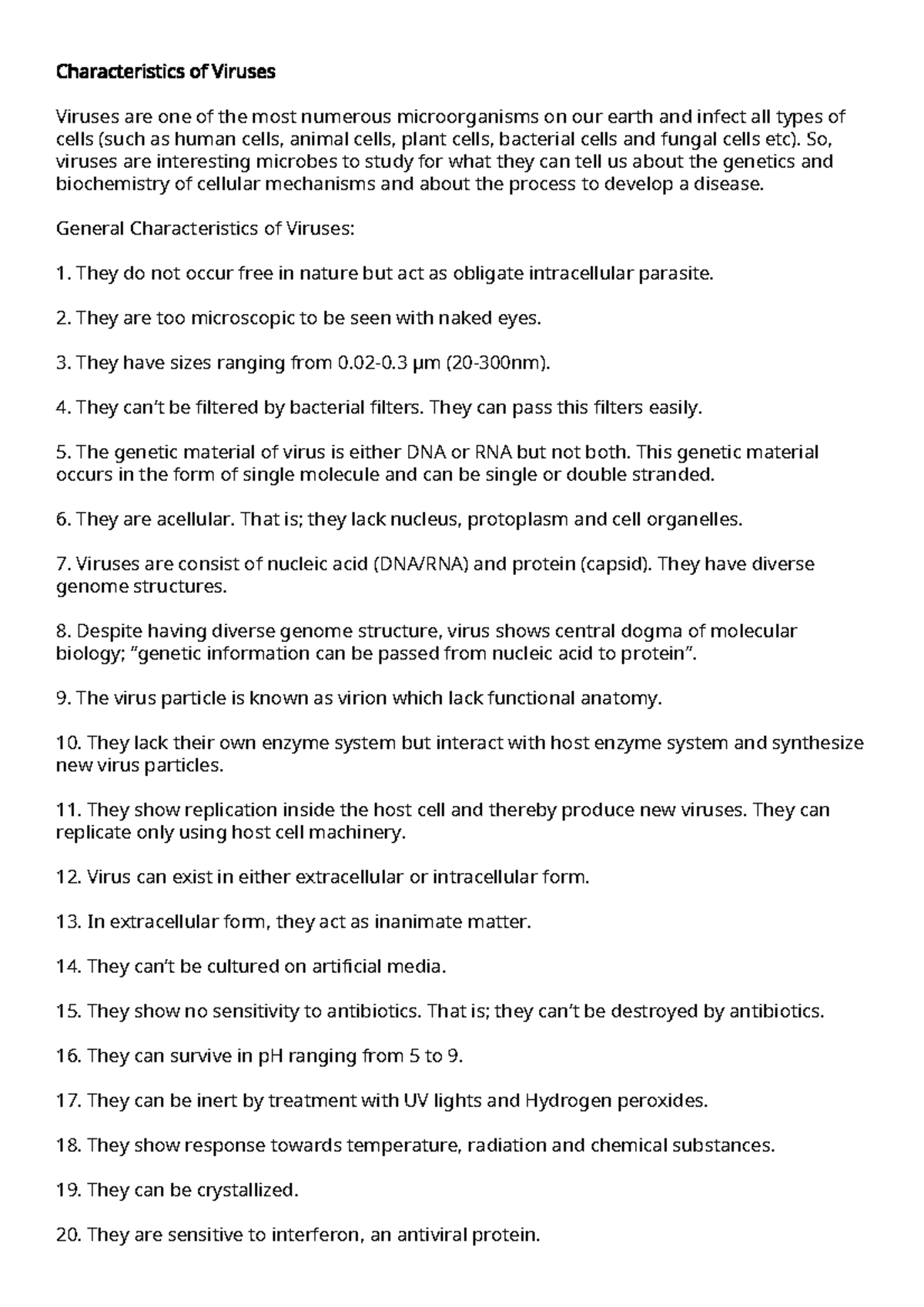 Characteristics of Virus - General Microbiology - MG University - Studocu