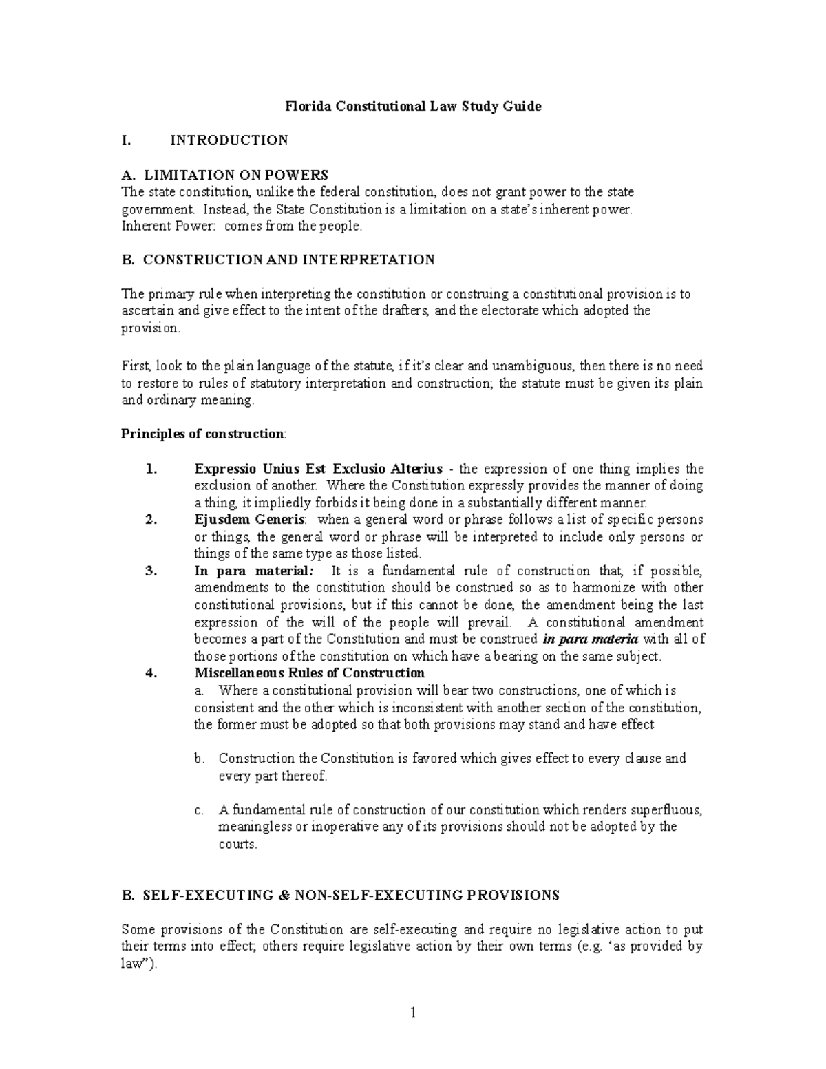 Florida Constitutional Law Study Guide 1.2 rev 11 Florida