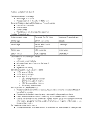 Nutrition and the LIfe Cycle Midterm Review - Reproductive Health ...