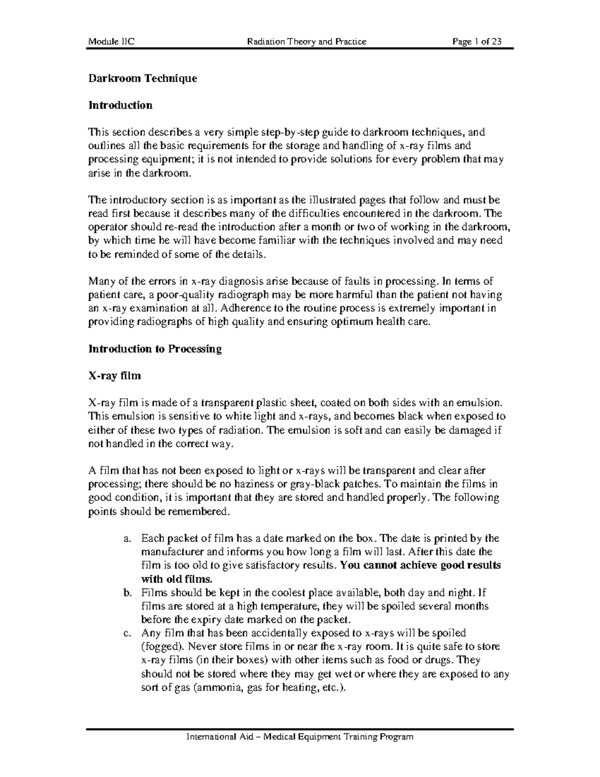 Handout 02WHO Darkroom Technique Darkroom Technique Introduction This