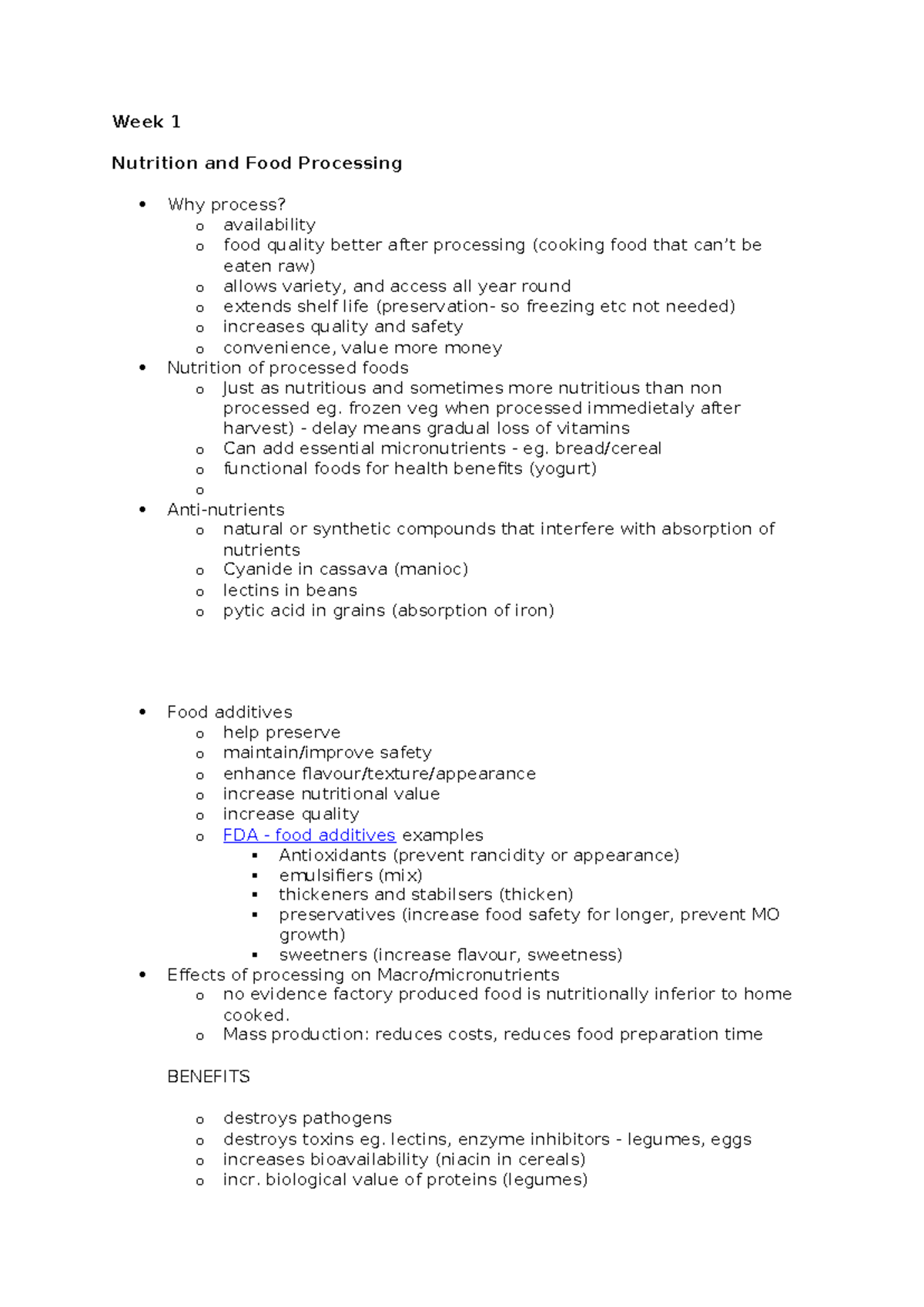 Food Microbiology Revision Wk1-3 - Week 1 Nutrition and Food Processing ...